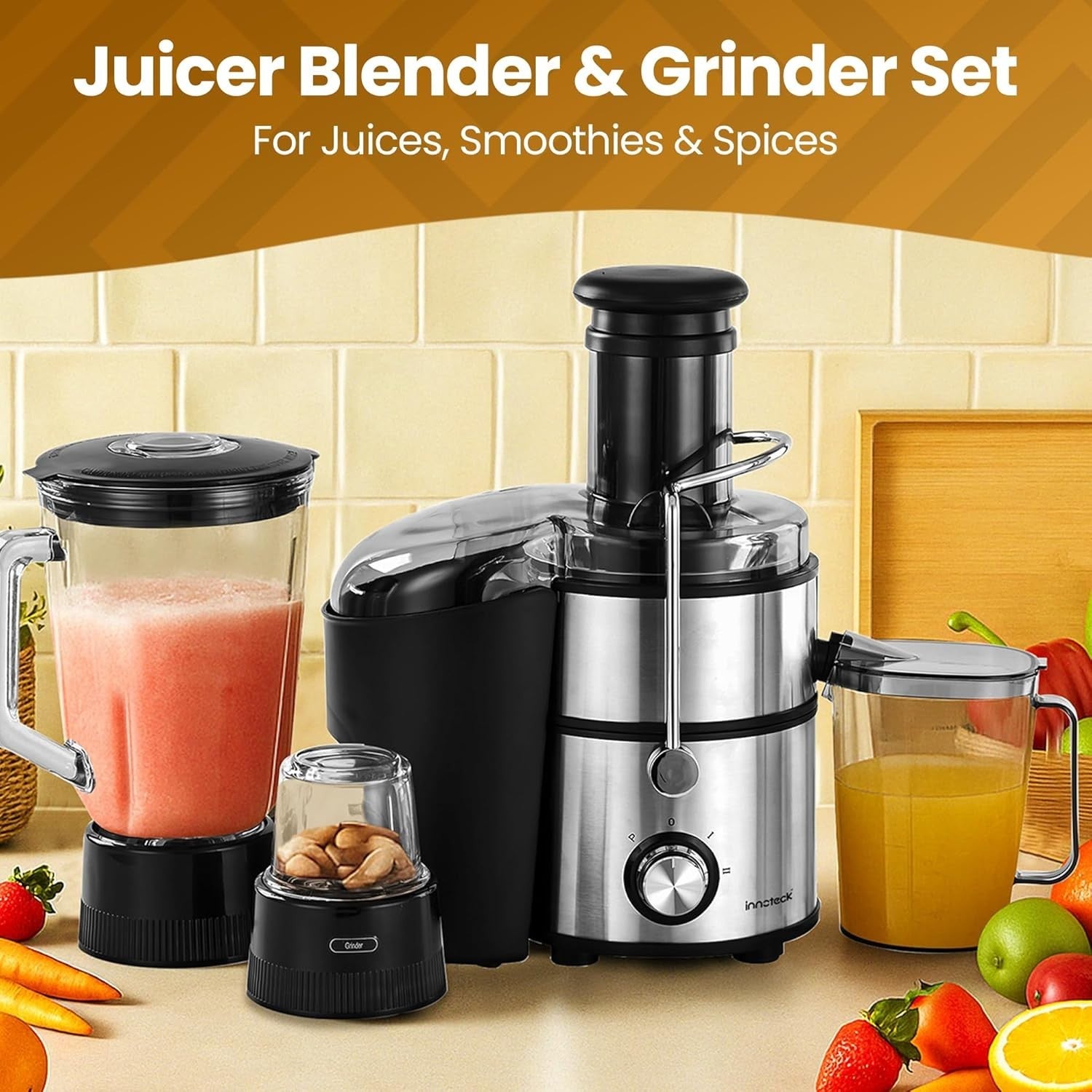 3 in 1 Juicer Blender Grinder 800W Glass Jug Pulse Smoothie Ice