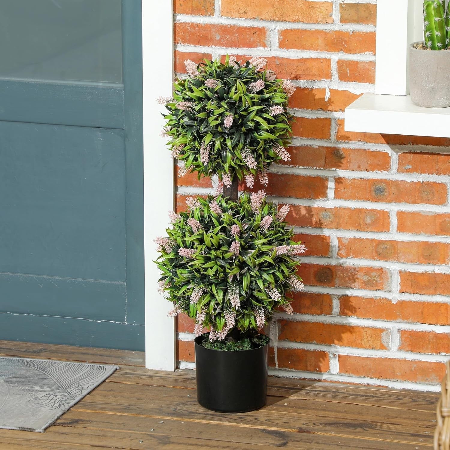 70cm Artificial Lavender Ball Trees in Pot Set of 2 Faux Floral Home Decor