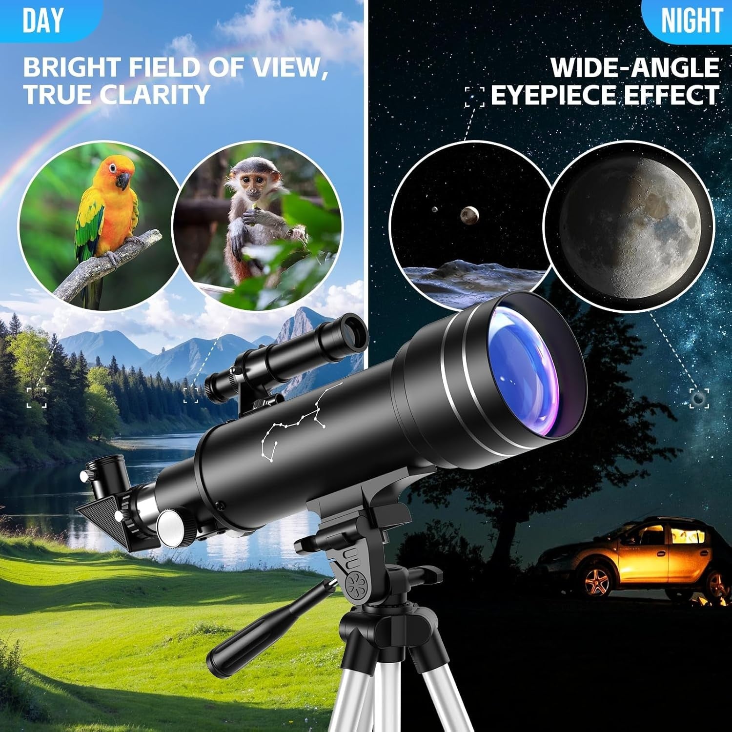 70mm Kids Astronomy Telescope, 400mm, with Phone Holder for Beginners