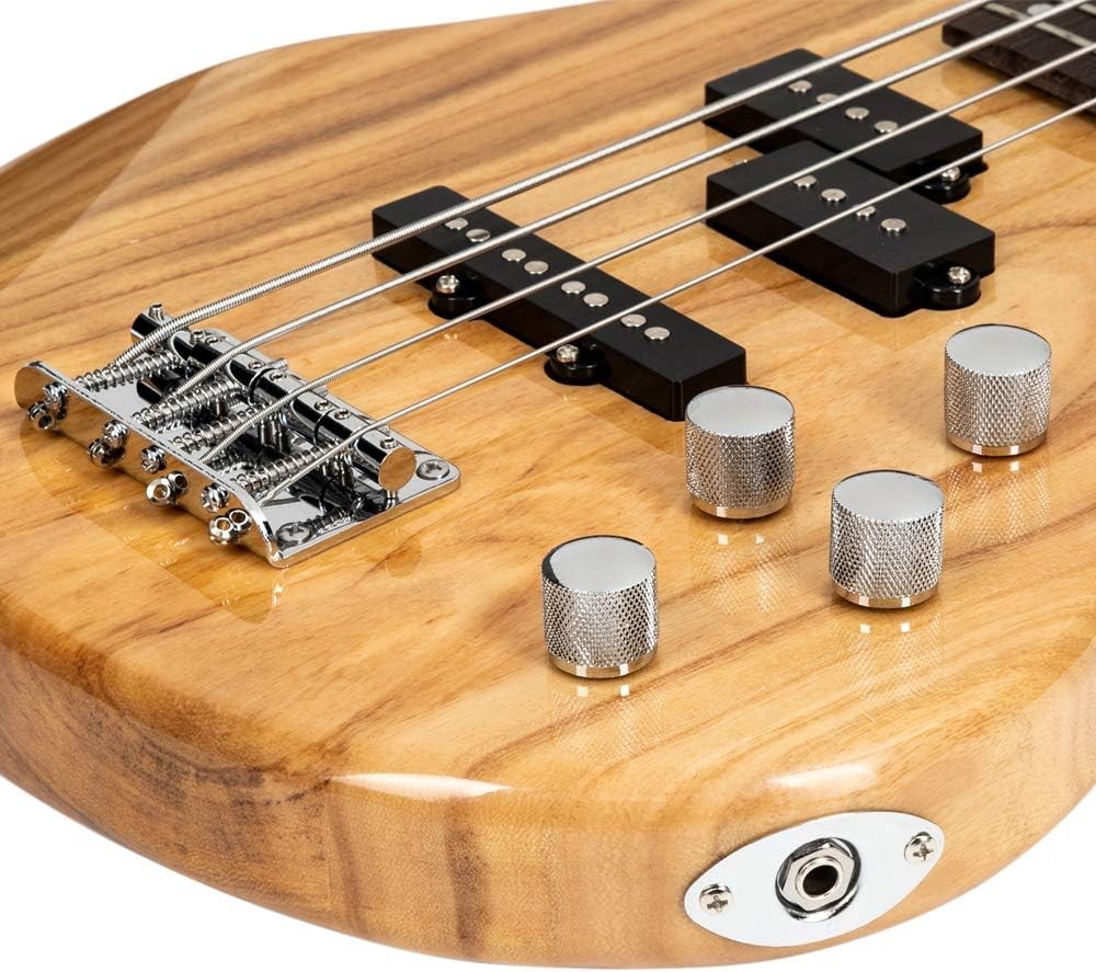 Full Size 4 String Electric Bass Guitar Beginner Kit Natural Wood