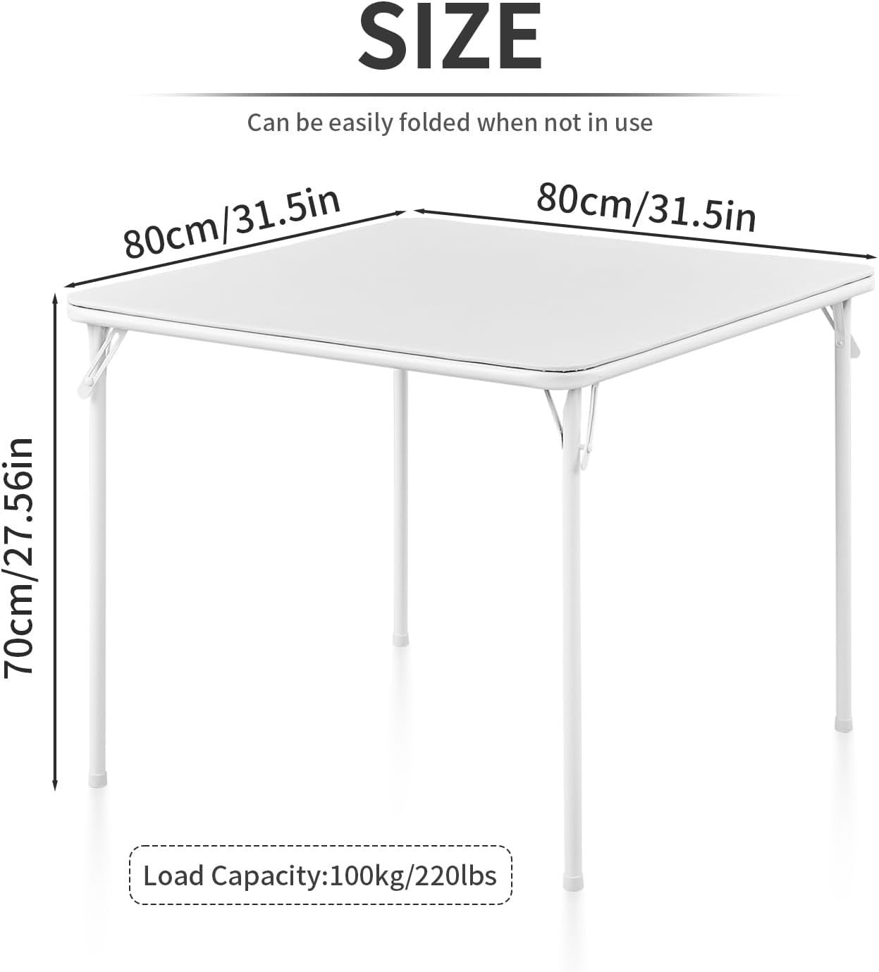 Square Folding Dining Table Portable Vinyl Top 80x80cm Indoor Outdoor Foldable