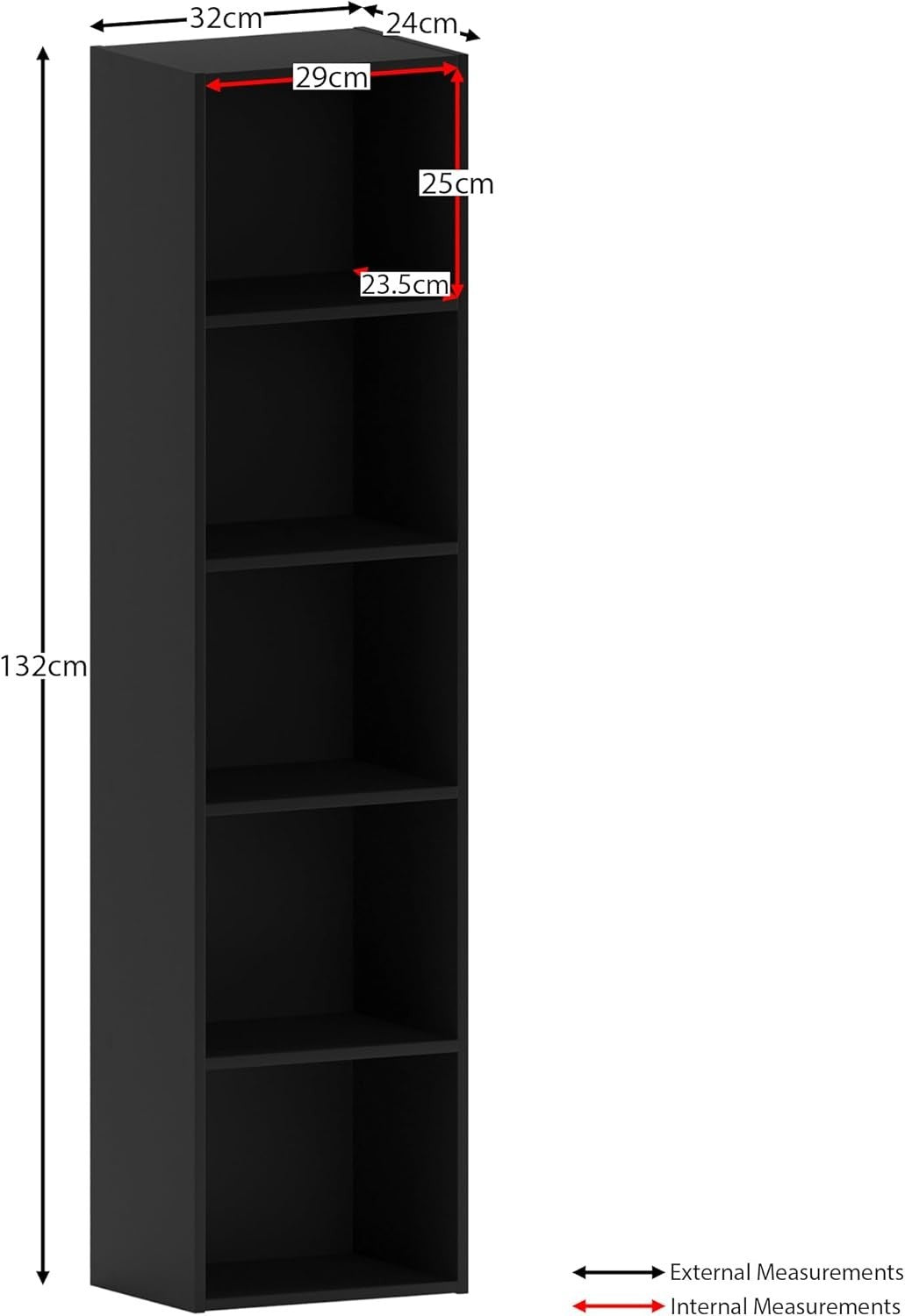 5 Tier Black Wooden Cube Bookcase Small Storage Shelf for Living Room Office