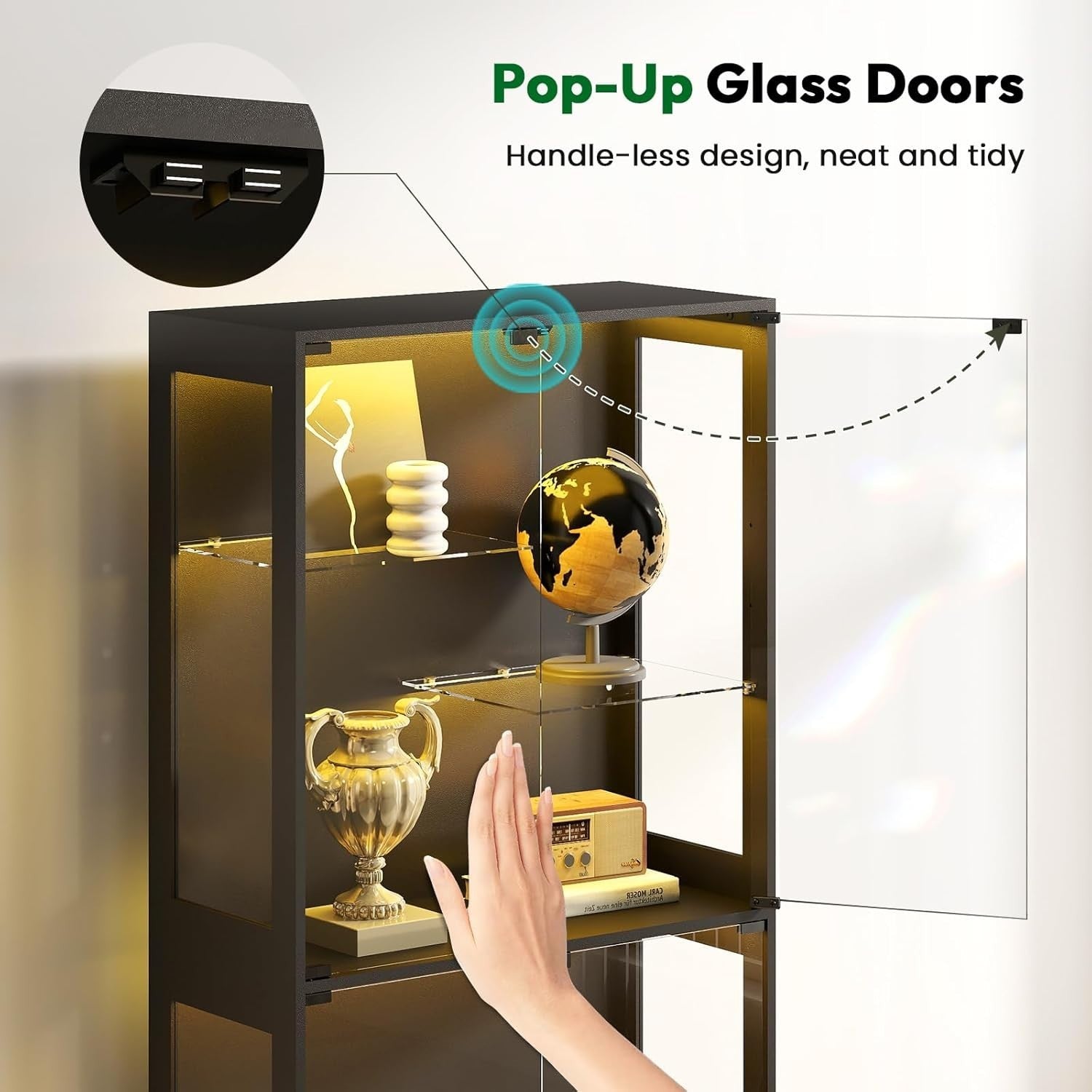 Glass Display Cabinet with RGB LED Lights Adjustable Shelves & Magnetic Doors