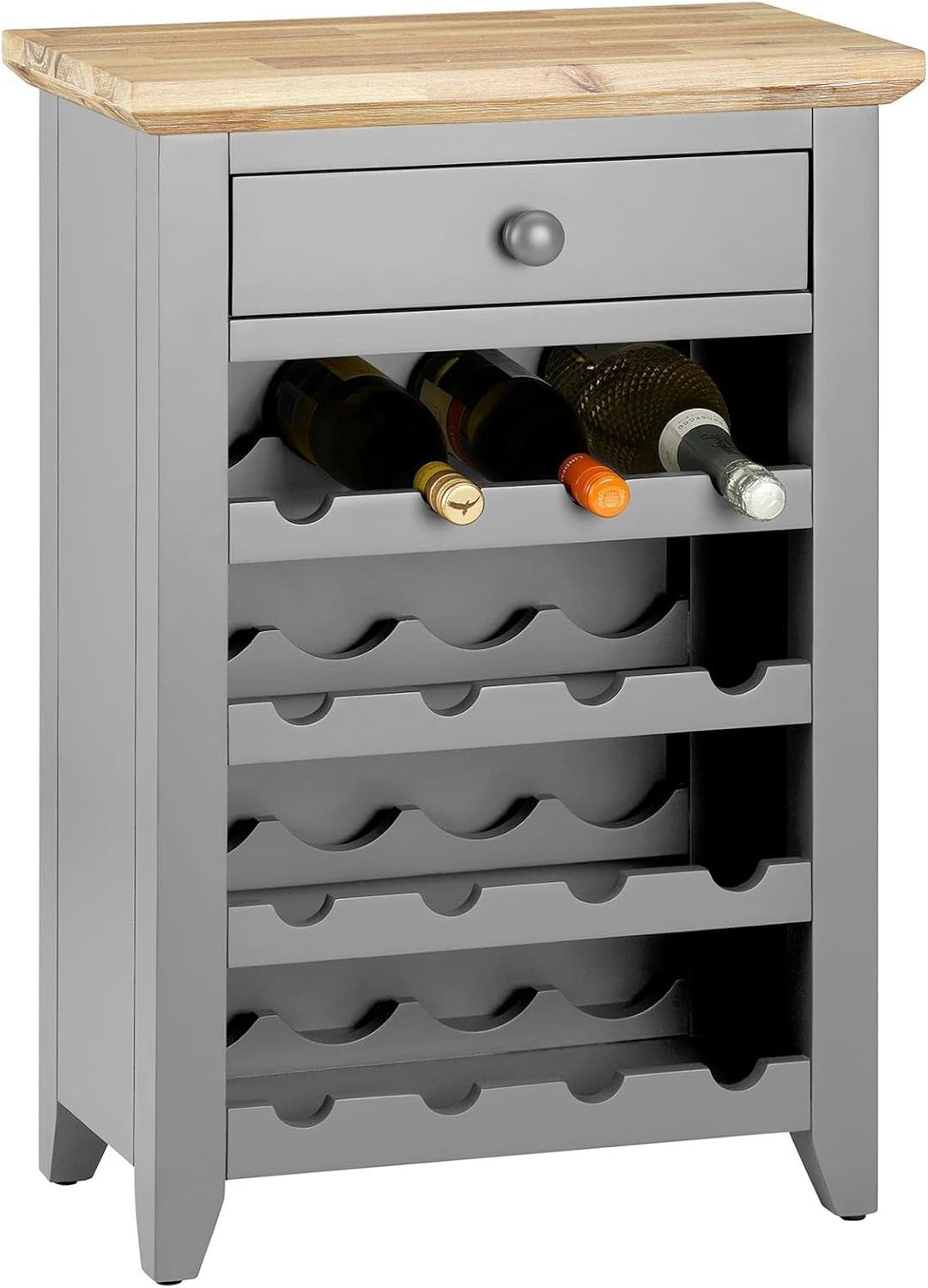 Dove Grey Wine Rack Side Cabinet with Drawer | Holds 16 Bottles Wood Console