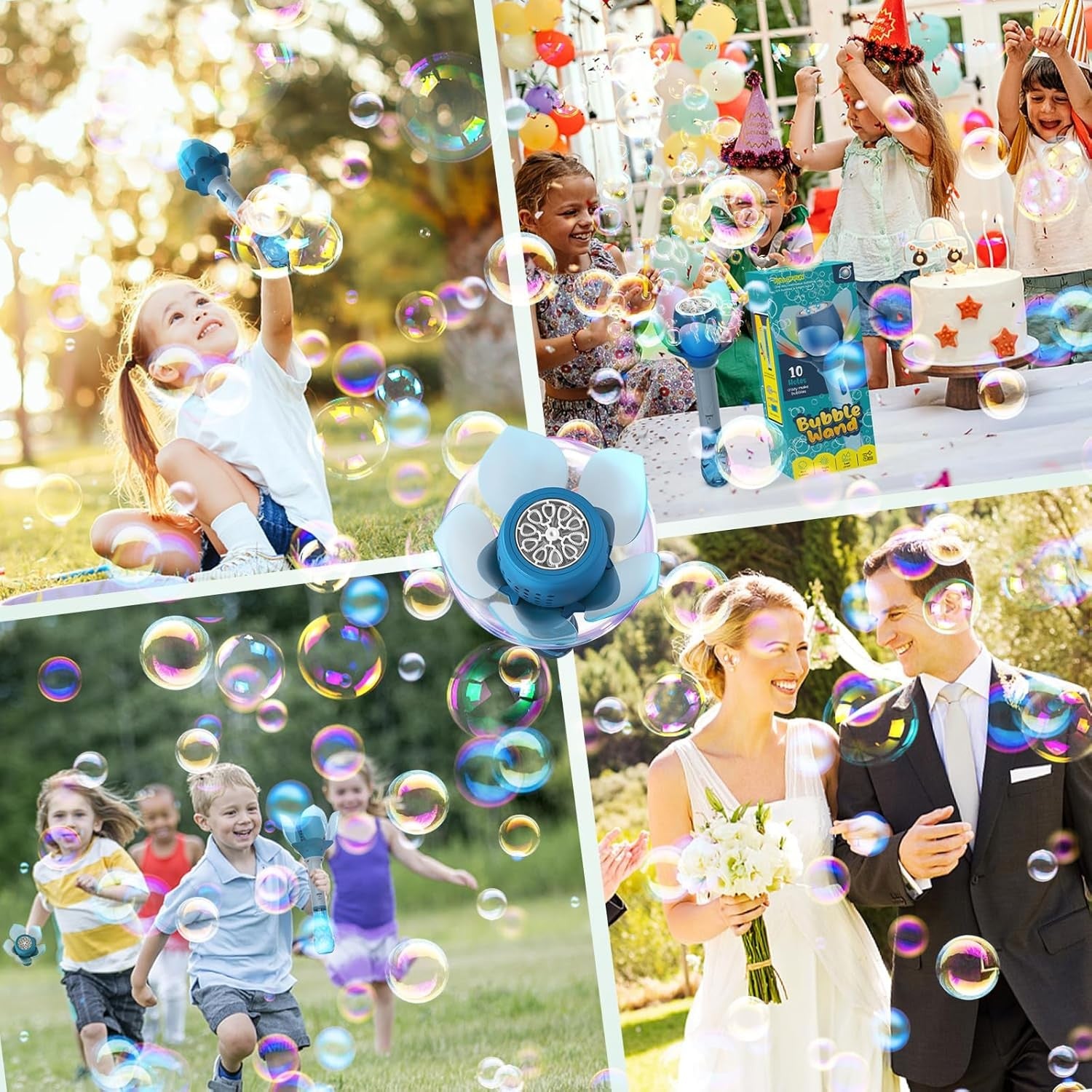Lotus Bubble Wand for Kids LED Rechargeable Bubble Machine Blue