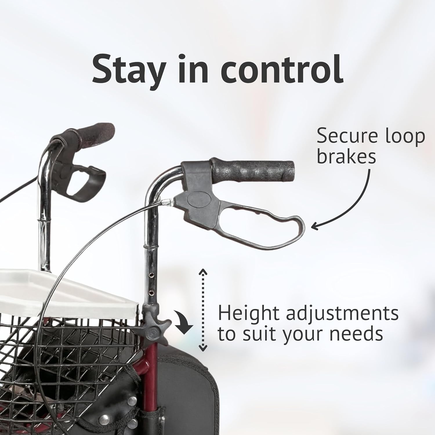 3 Wheel Rollator Walker Lightweight Folding with Basket Tray Lockable Brakes