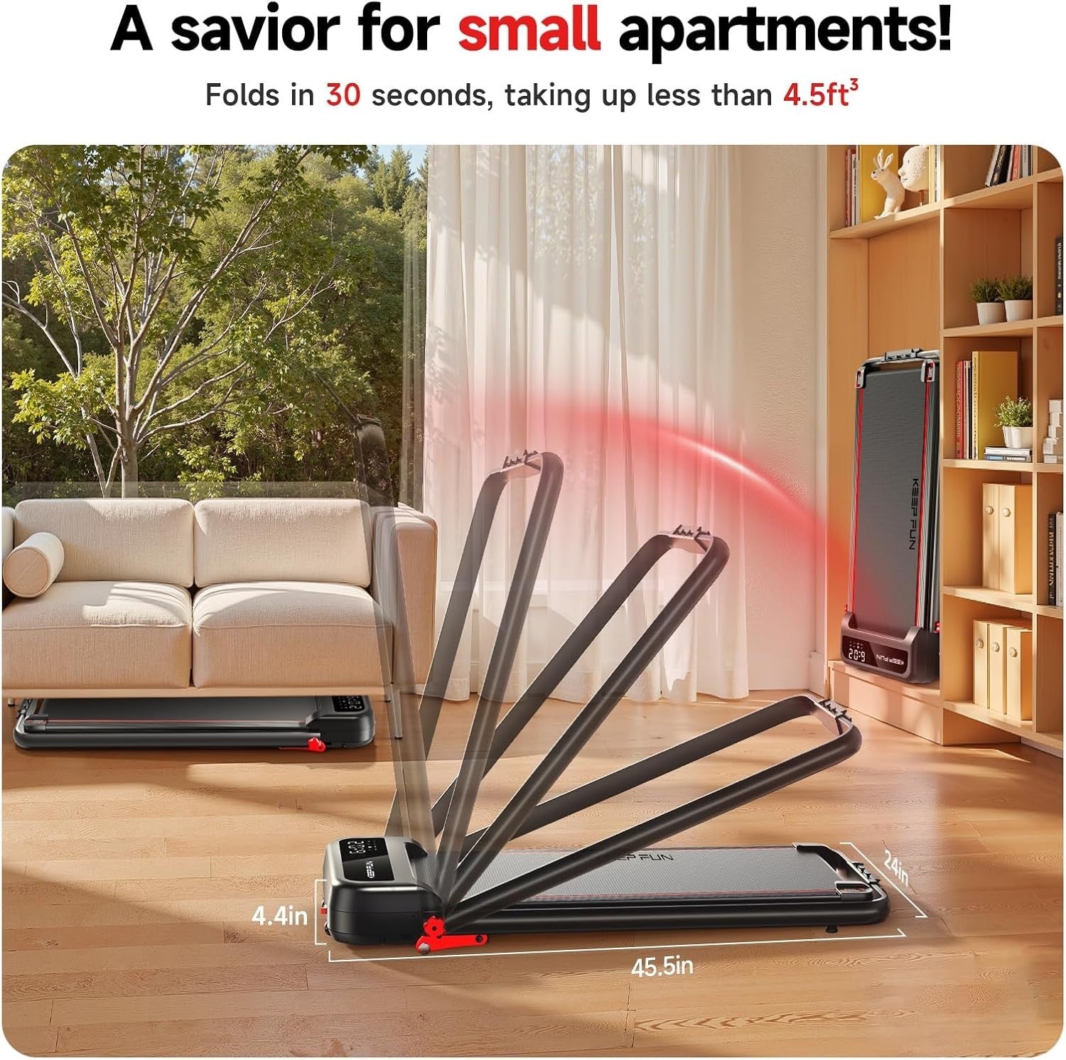 Foldable Walking Pad 8% Incline, 2.5HP, Handle Bar, App Control, 300lbs Home