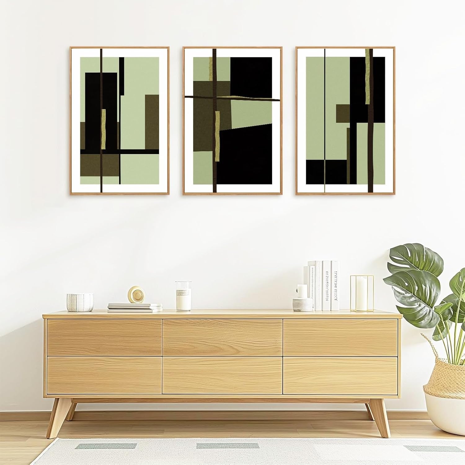 Abstract Framed Canvas Wall Art Set of 3 Modern Geometric Prints