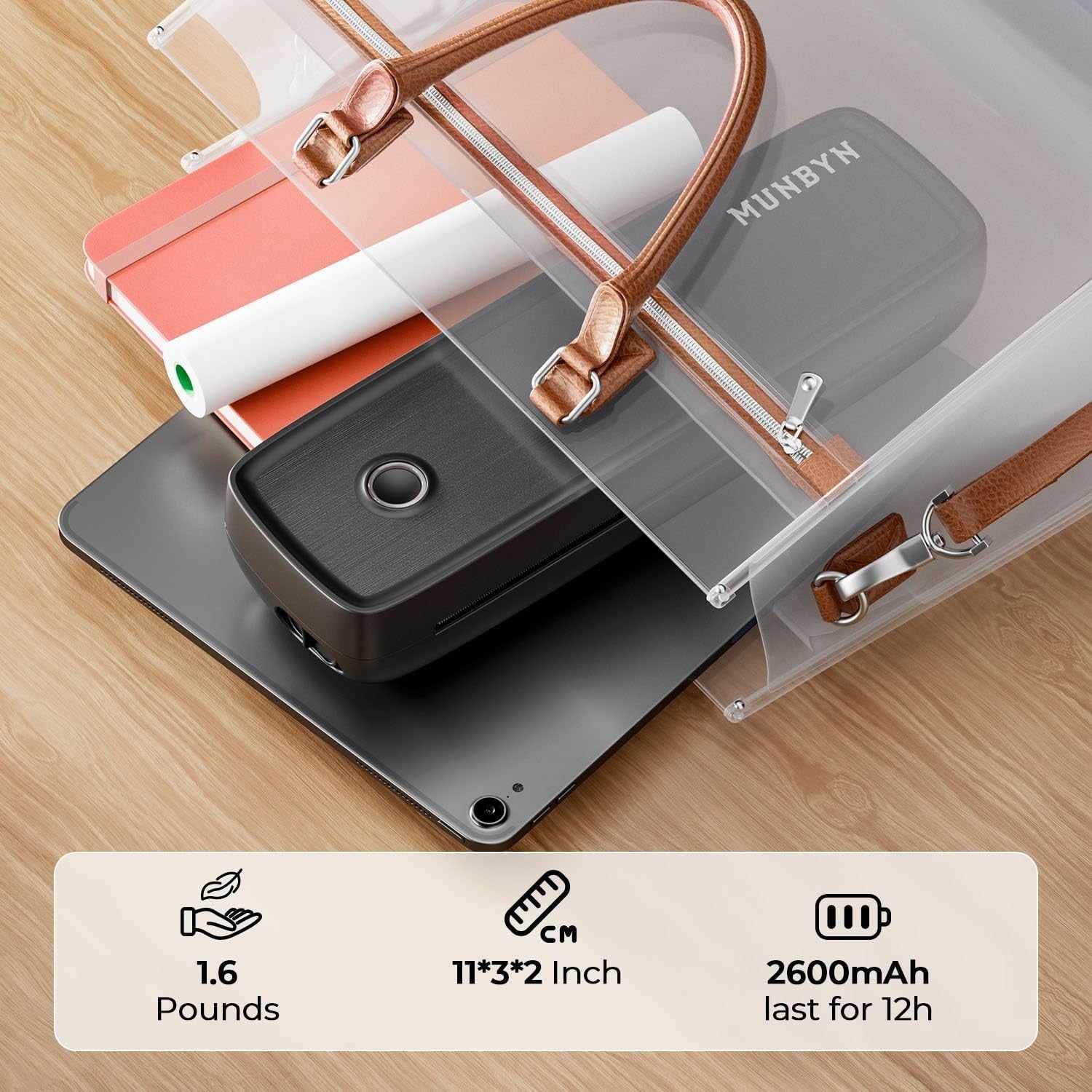 Portable A4 Thermal Printer Black Bluetooth USB-C Inkless Mobile Printer