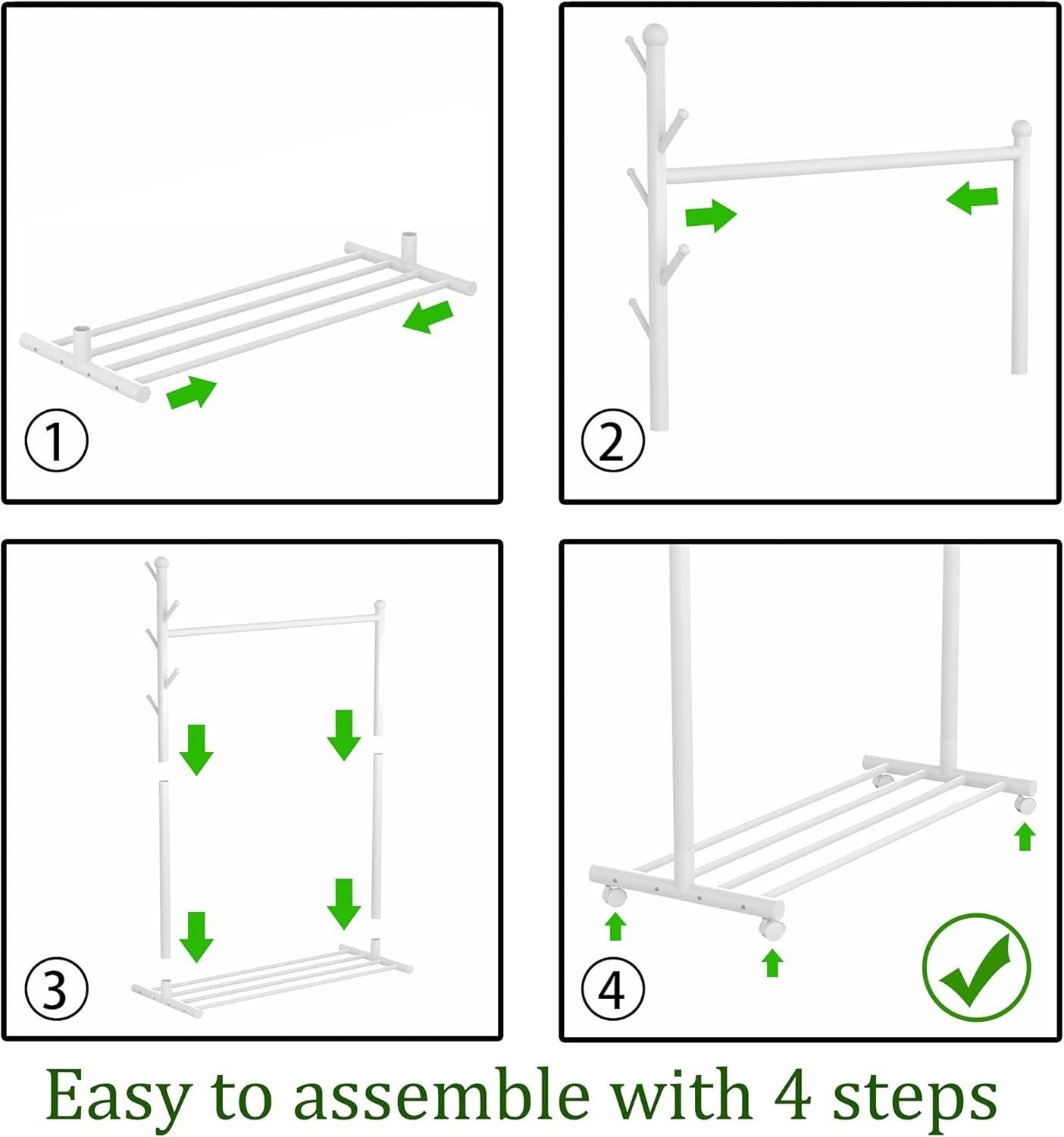 Heavy Duty Clothes Garment Rack with Shelf Wheels Metal White