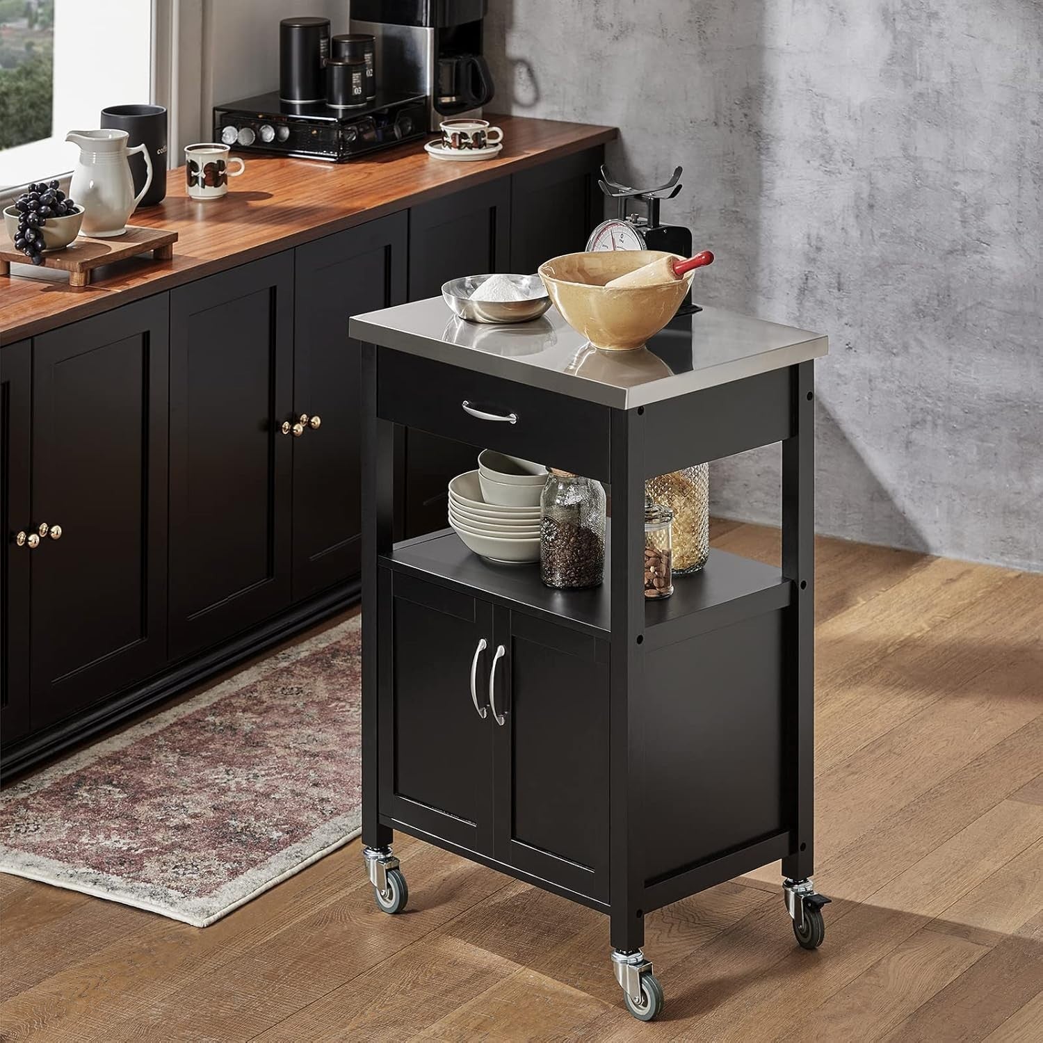 Kitchen Trolley Cart Stainless Steel Top Storage Cabinet