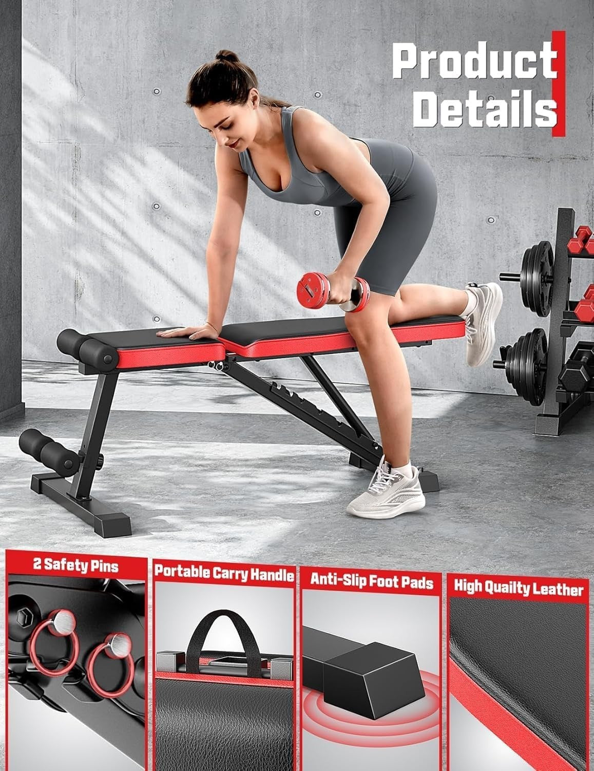 Heavy Duty Adjustable Weight Bench 300kg Foldable Incline Decline Home Gym