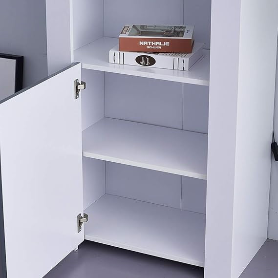White LED Sideboard Cupboard Unit with Glass Shelves Modern Display Cabinet