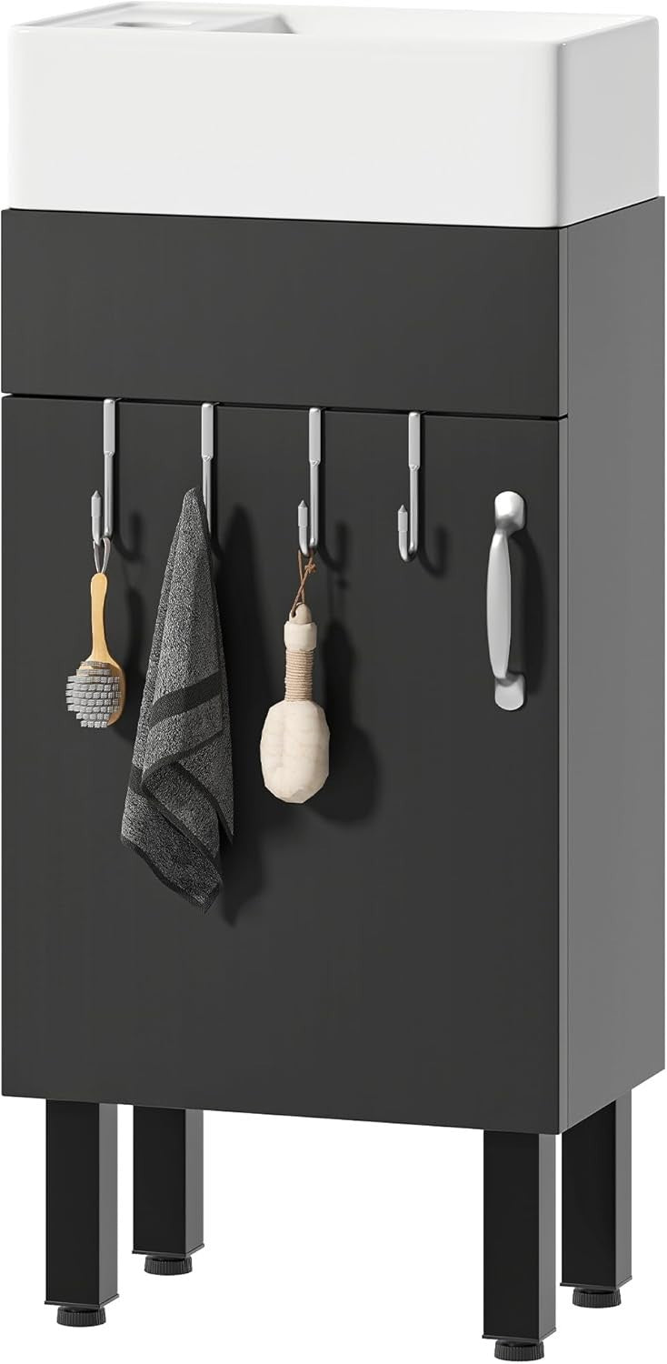 Under Sink Bathroom Vanity Cabinet with Basin & Storage 86.5cm Black