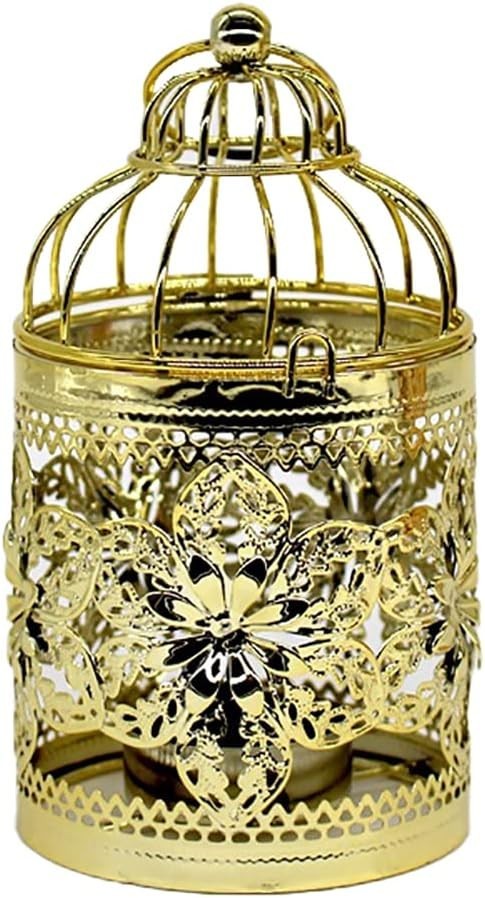 Decorative Hanging Lantern – Bird Cage Metal Candle Holder (C Gold)