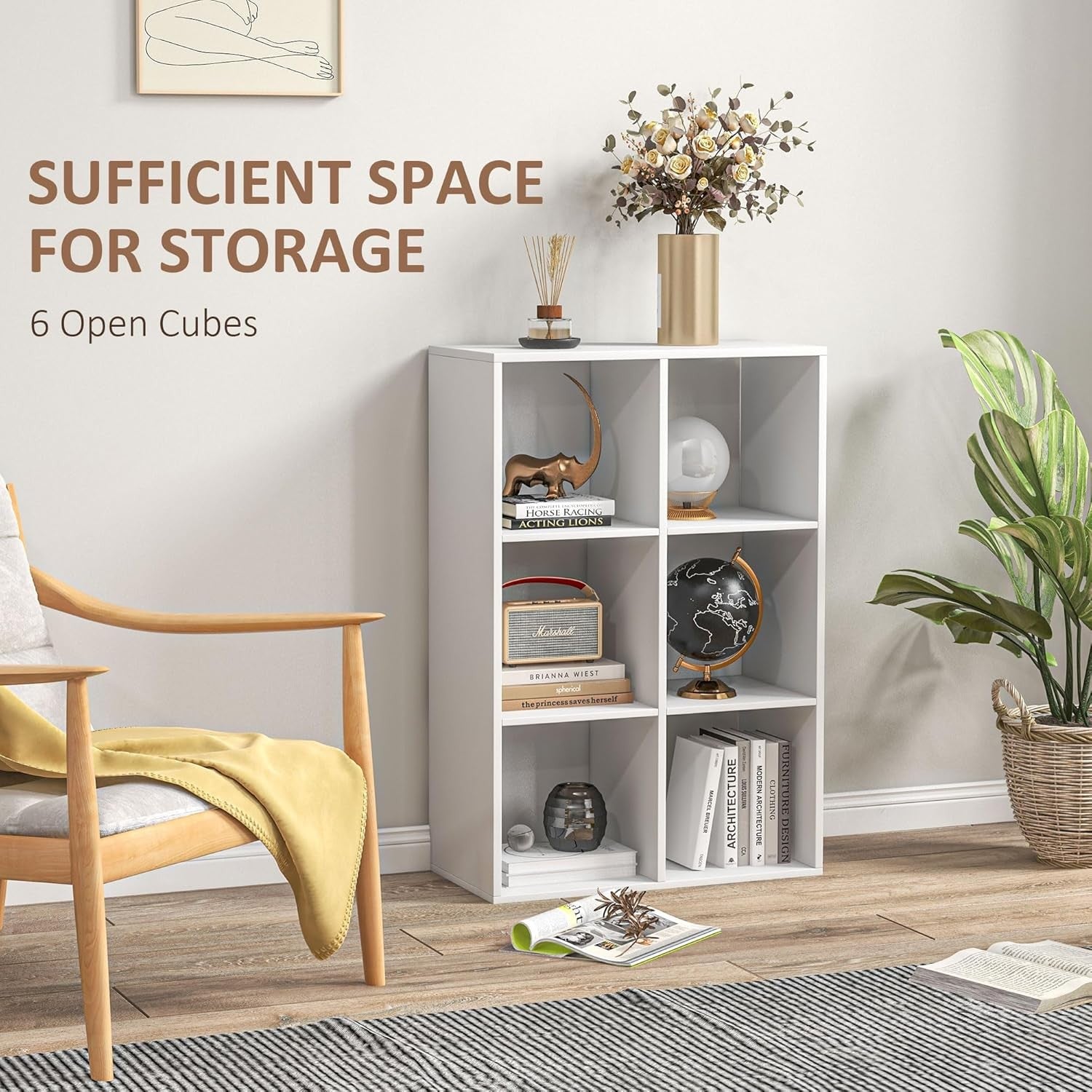 White 6-Cube Bookcase Storage Unit Modern Shelving for Home Office Bedroom
