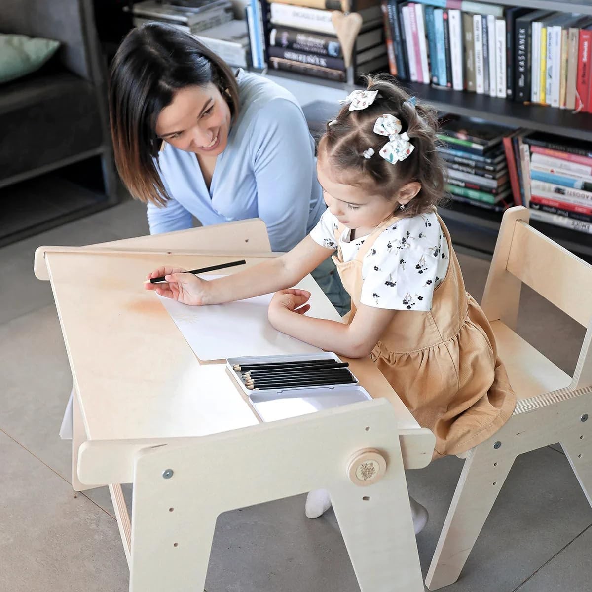 Adjustable Kids Wooden Table & Chair Set with Tilting Desk, Ergonomic, Durable