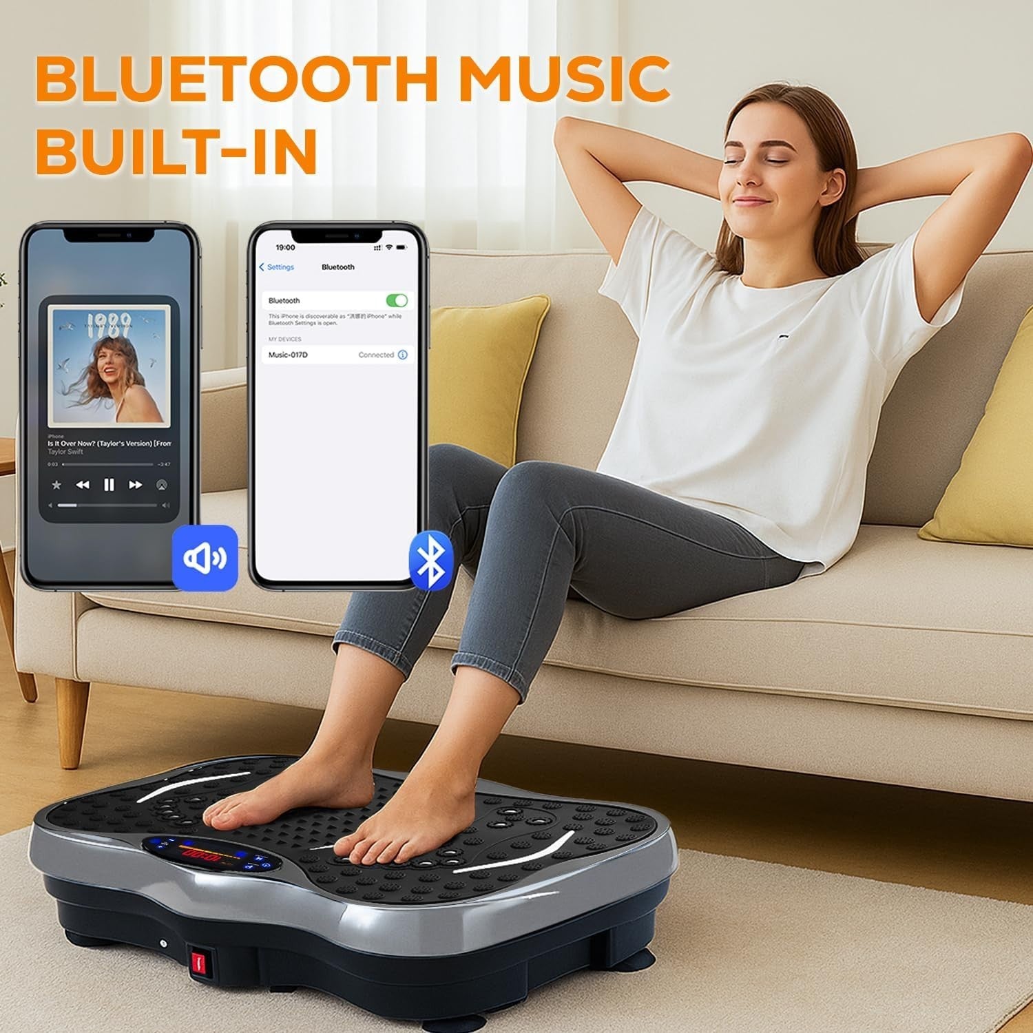 Vibration Plate Exercise Machine 99 Levels Bluetooth Remote 120KG