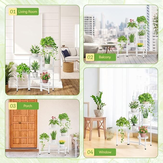 6 Tier White Metal Plant Stand Indoor Outdoor Corner Flower Shelf Display Rack