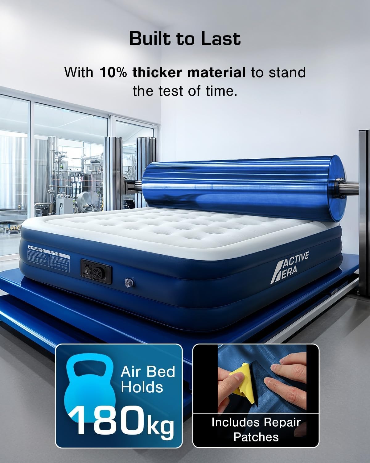 Double Inflatable Air Bed Built In Pump Raised Flocked Mattress Guest Camping