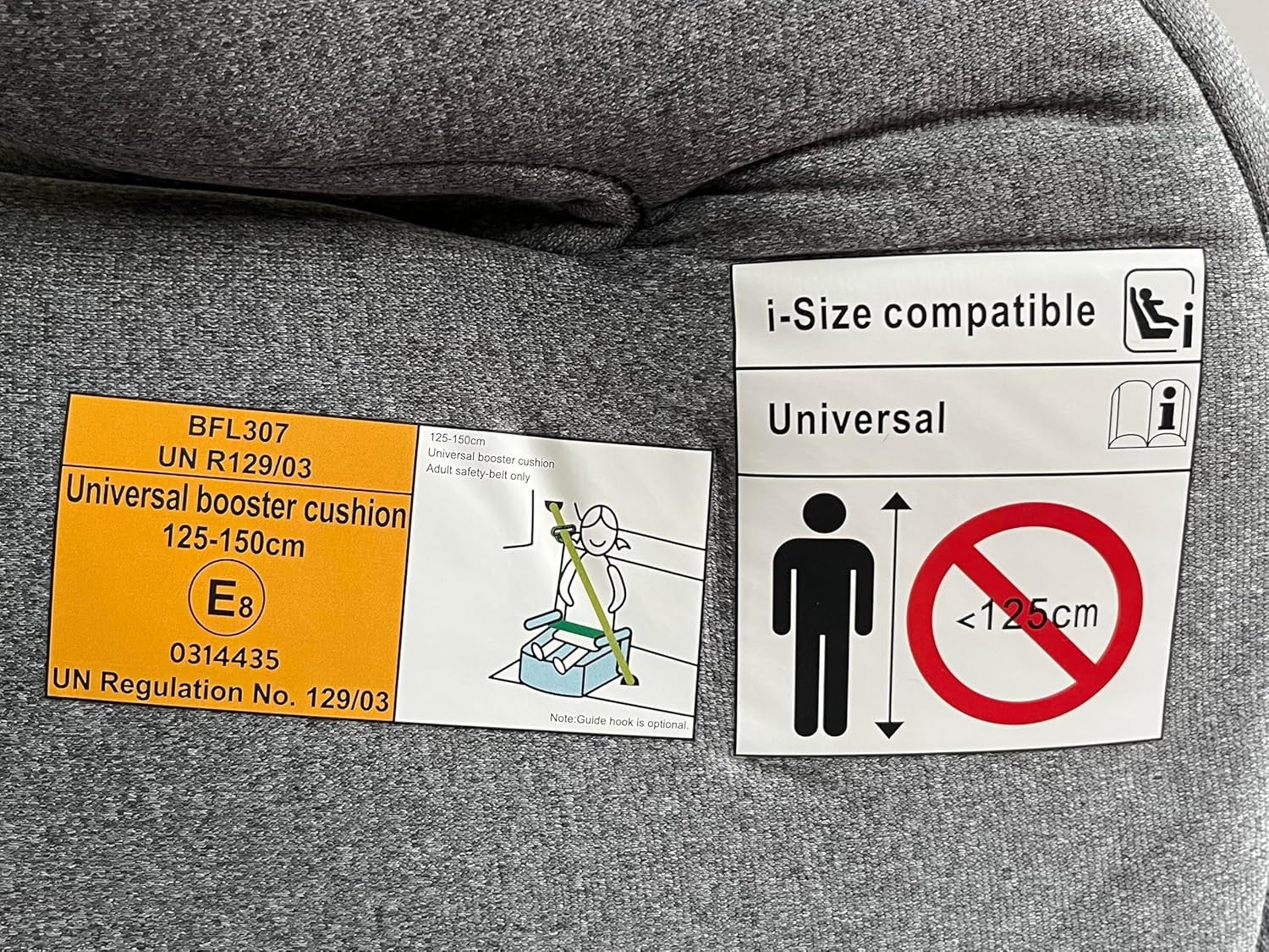 i-Size Booster Seat 125–150cm Cushion Car Seat for Kids 6–12 Years Grey
