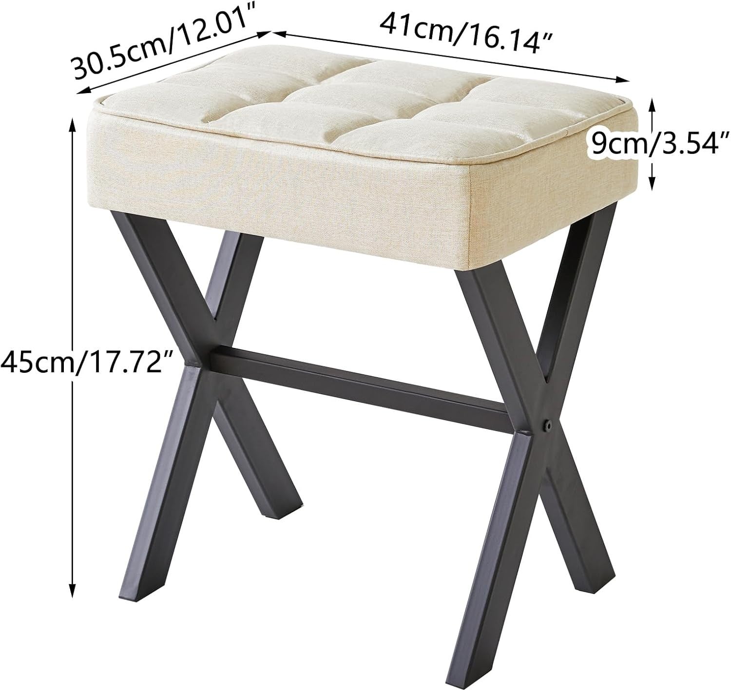 Grey Linen X-Leg Makeup Stool – Modern Ottoman Footrest & Side Table