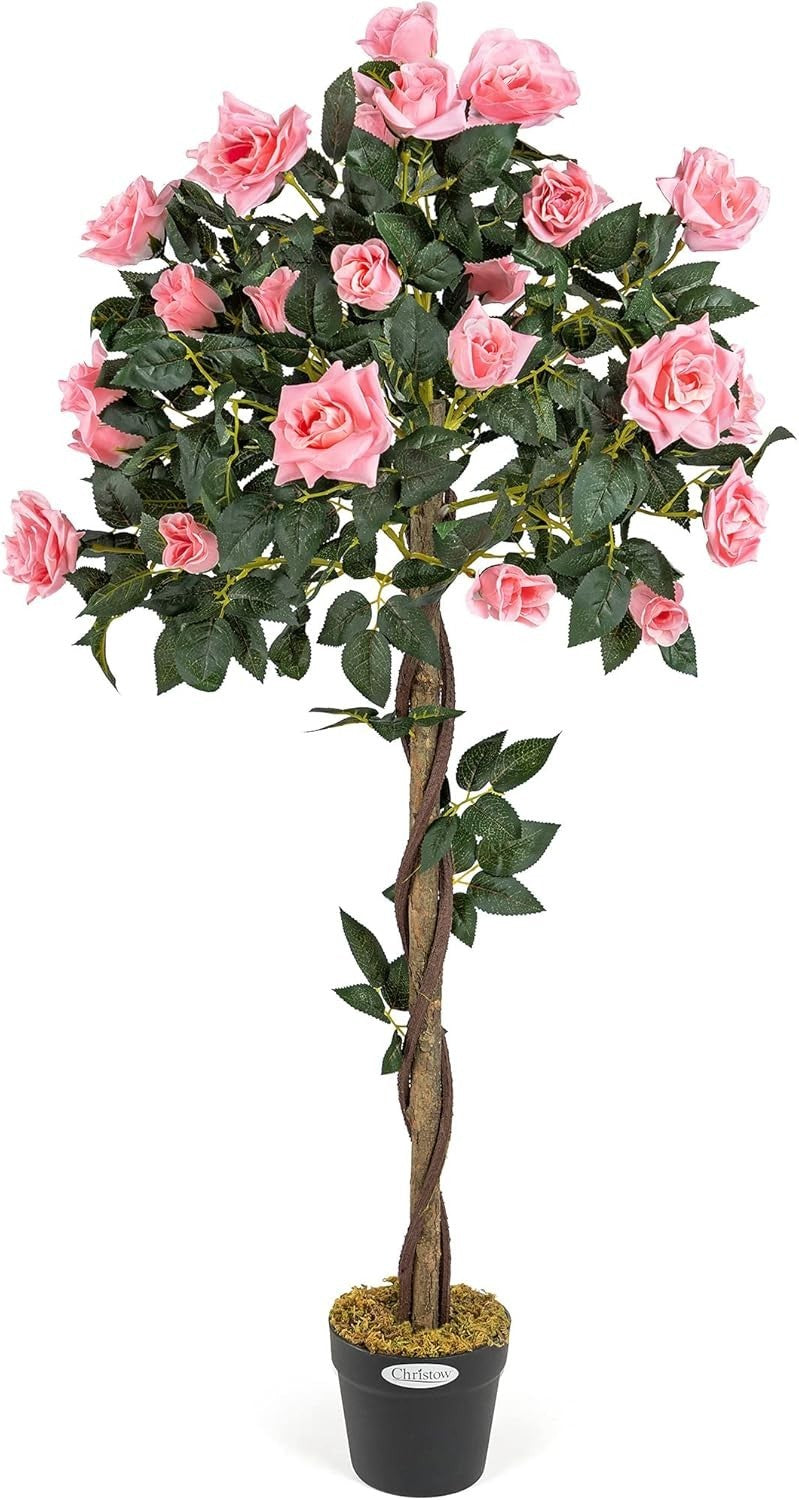 4ft Artificial Pink Rose Tree Twisted Trunk Potted Indoor Outdoor Home Decor