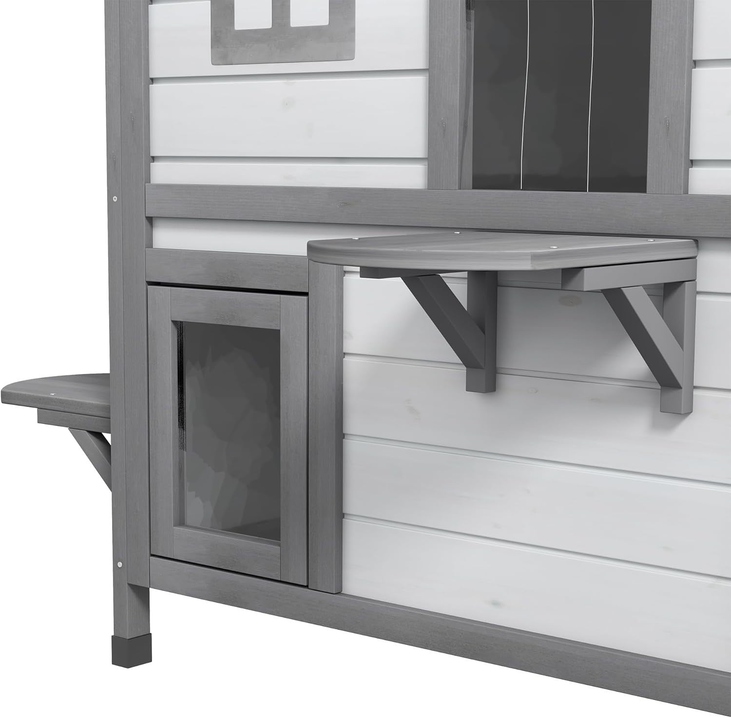 Weatherproof 2-Story Outdoor Wooden Cat House with Escape Door 91x78x55.5cm