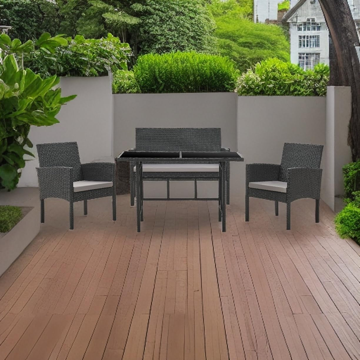 4 Seater Rattan Garden Furniture Set w/ Sofa Chairs Table Cushions