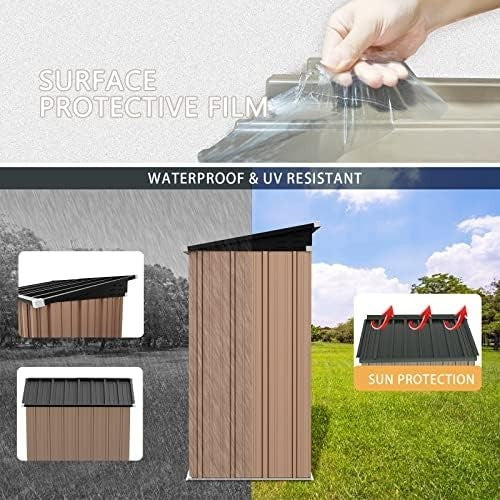 Metal Garden Shed 5x3ft Outdoor Waterproof Storage with Lockable Door Brown