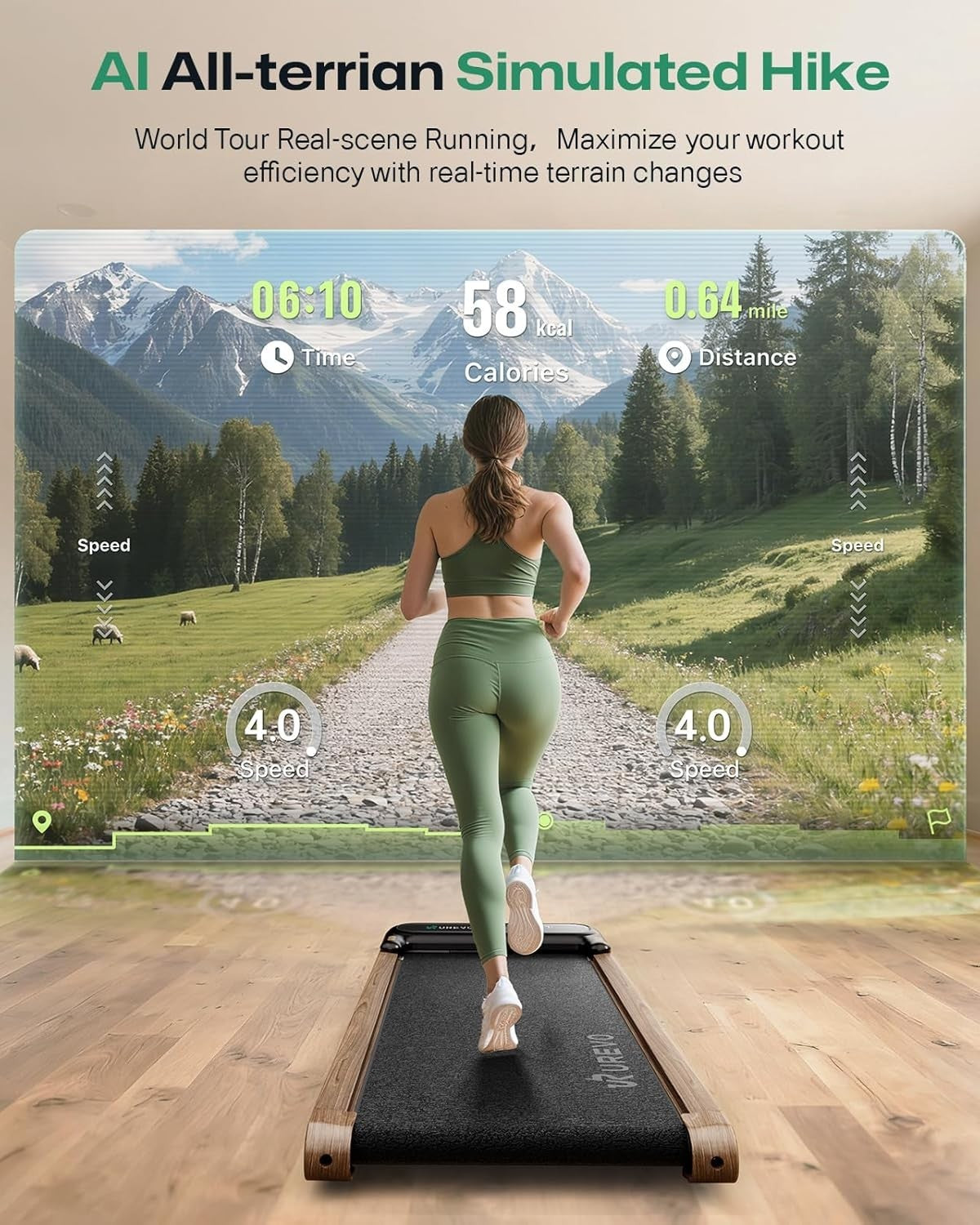 Under Desk Treadmill 1-6 km/h | Compact Wooden Walking Pad for Home & Office
