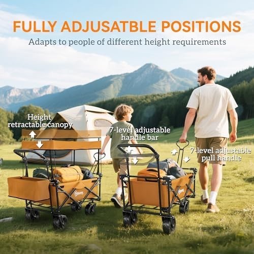 120L Folding Wagon Trolley Cart Canopy Adjustable Handles Outdoor
