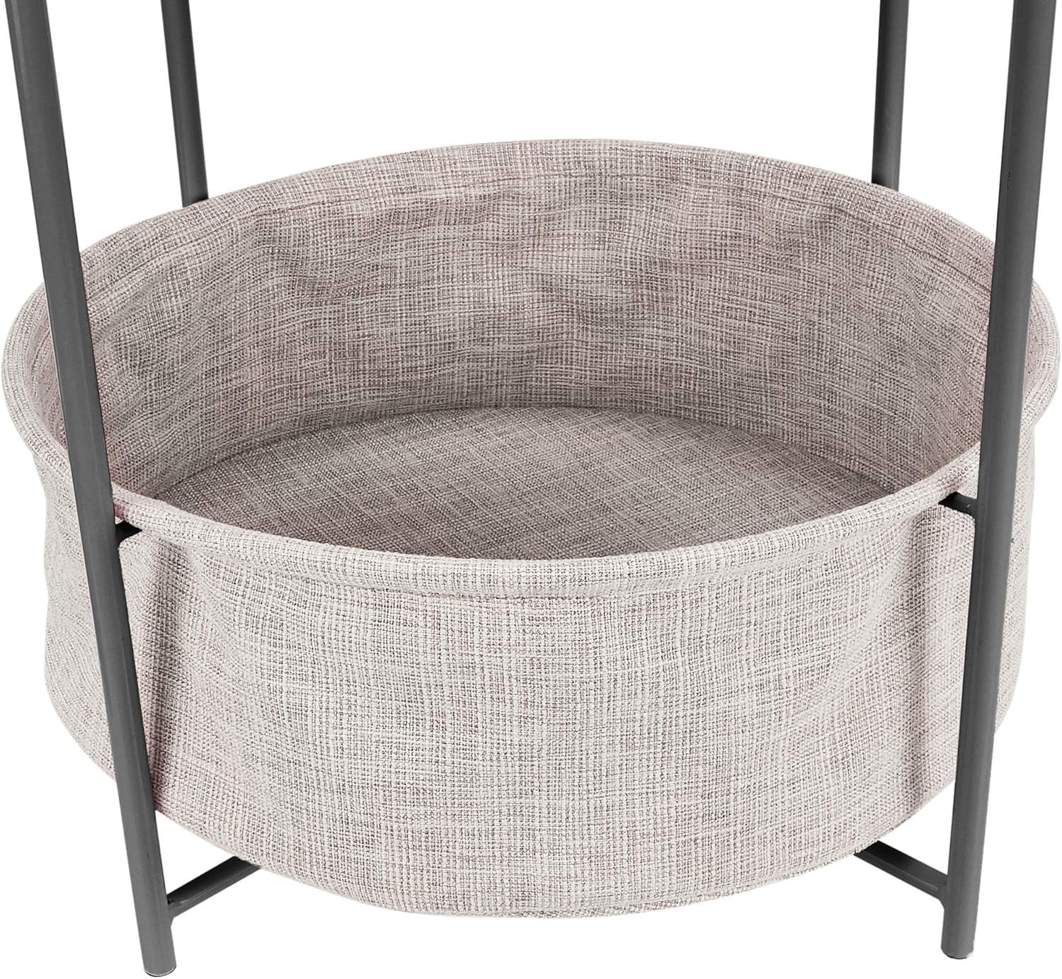 Round Storage End Table Charcoal Grey with Fabric Bin 45x45x48cm Modern