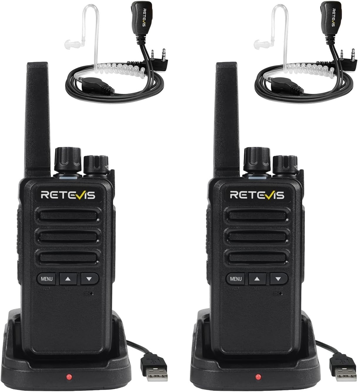 Walkie Talkies w Earpiece PMR446 VOX 16 Channel Type C Radio 2 Pack