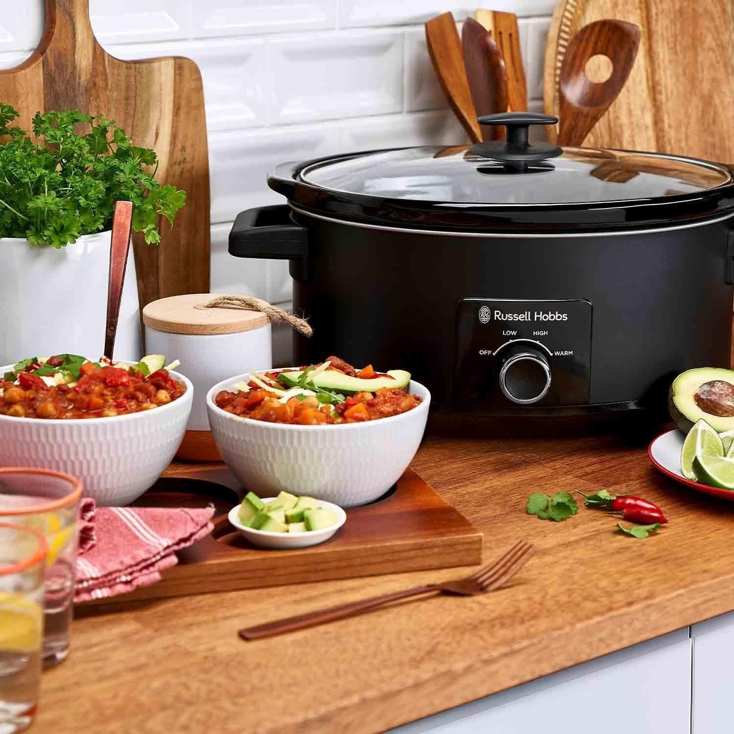 7L Electric Slow Cooker Large Pot 320W Ceramic Bowl 3 Heat Settings UK