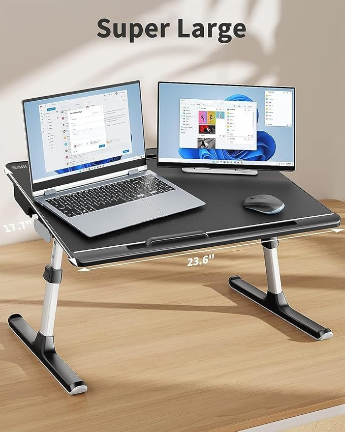 Adjustable Bed Desk Table with Drawer Book Stand Laptop Tray 60x45cm