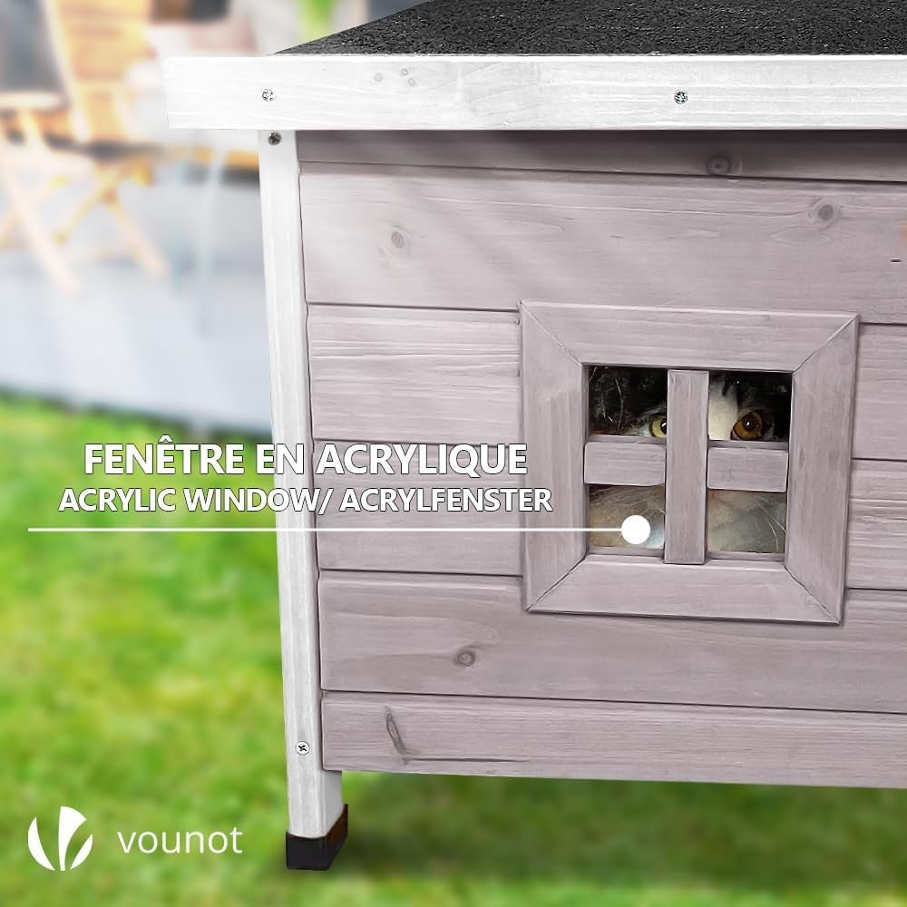 Outdoor Wooden Cat House with Plexiglass Window & Waterproof Roof 57x45x43cm