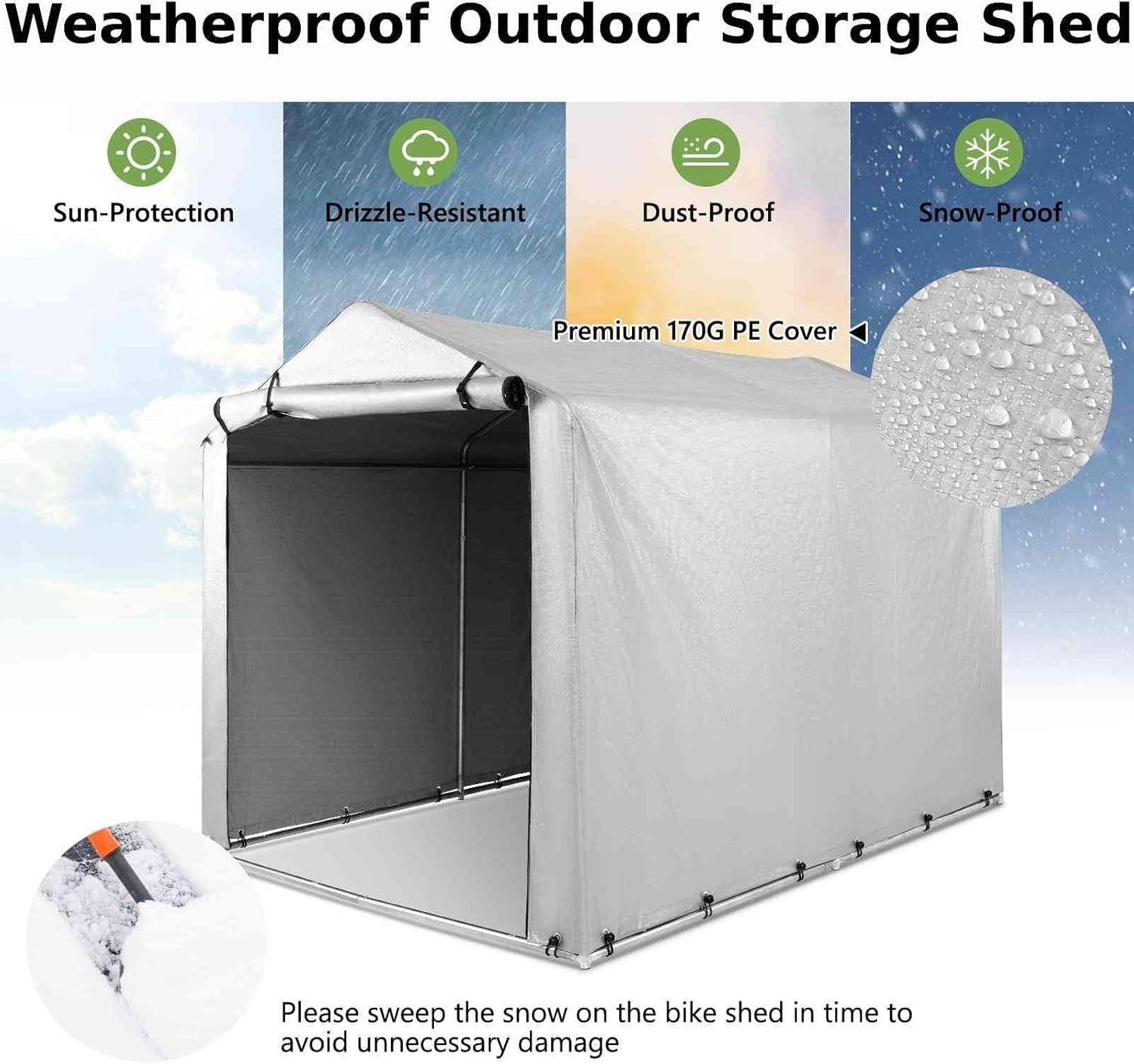 Outdoor Storage Shed Tent 7x5FT Waterproof Bike Shelter with Steel Frame Silver