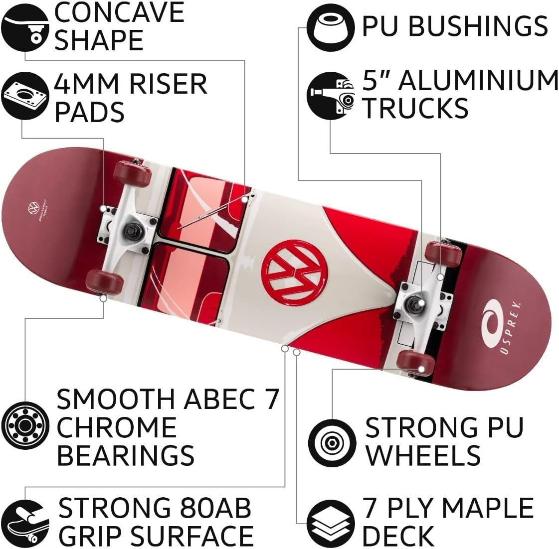 31" Double Kick Skateboard ABEC7 Maple Deck PU Wheels Grip Tape Kids Adults