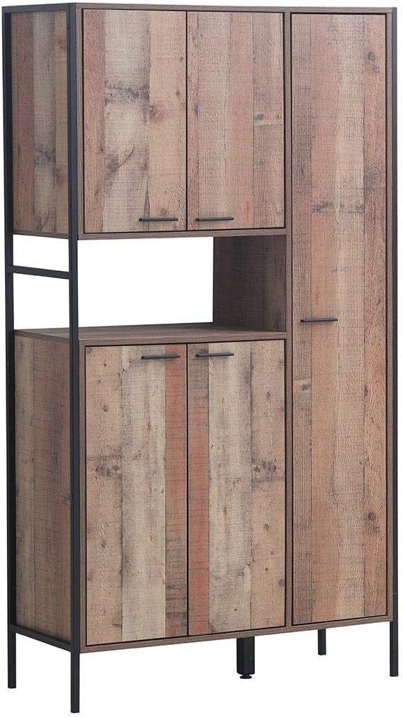 Rustic Oak 180cm Tall Kitchen Dresser 5 Doors Pantry Cabinet
