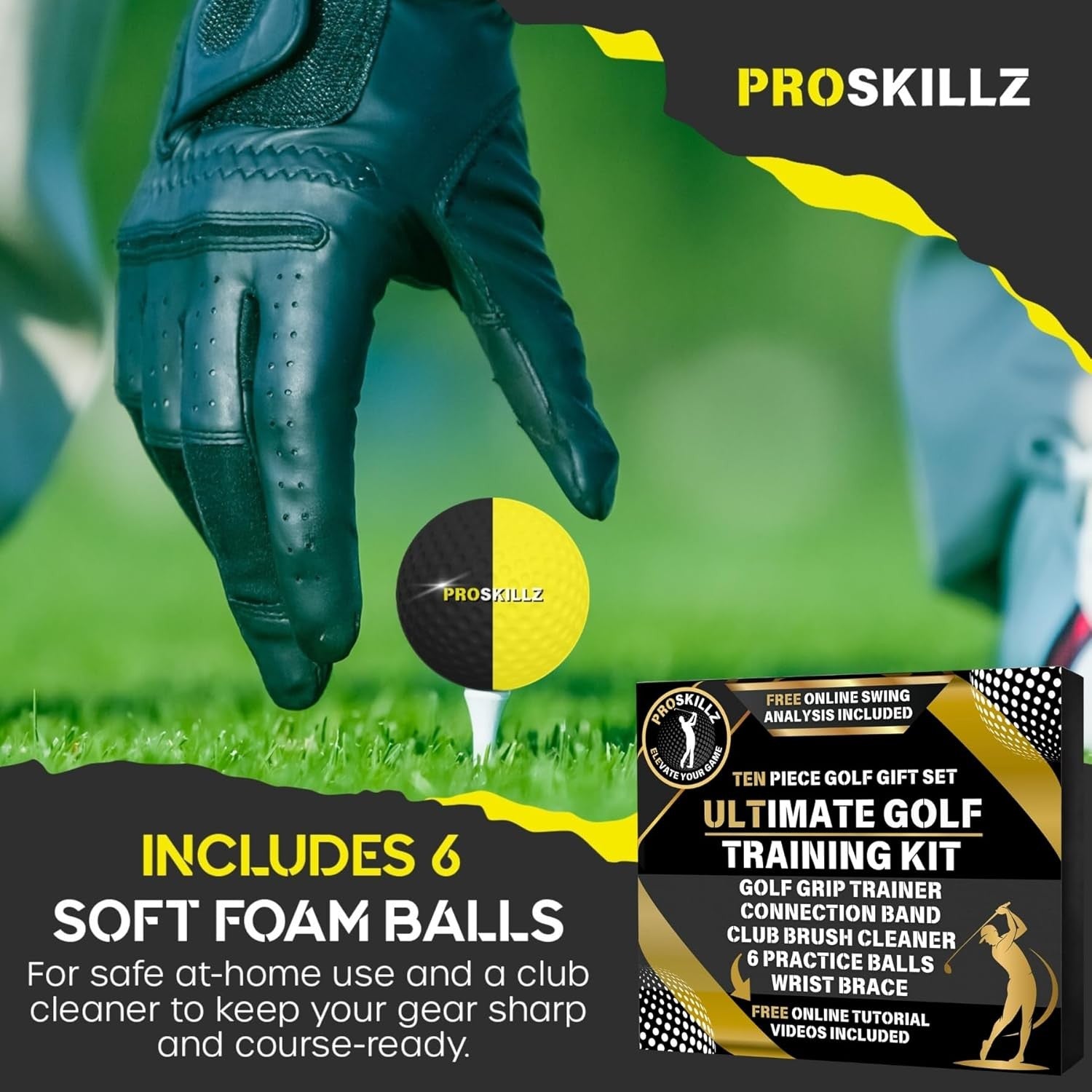 Golf Training Kit Set Grip Trainer Band Balls Wrist Brace