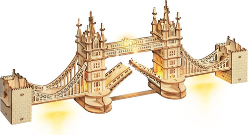 3D Wooden Tower Bridge Puzzle with Lights - DIY Model Kit for Home Decor