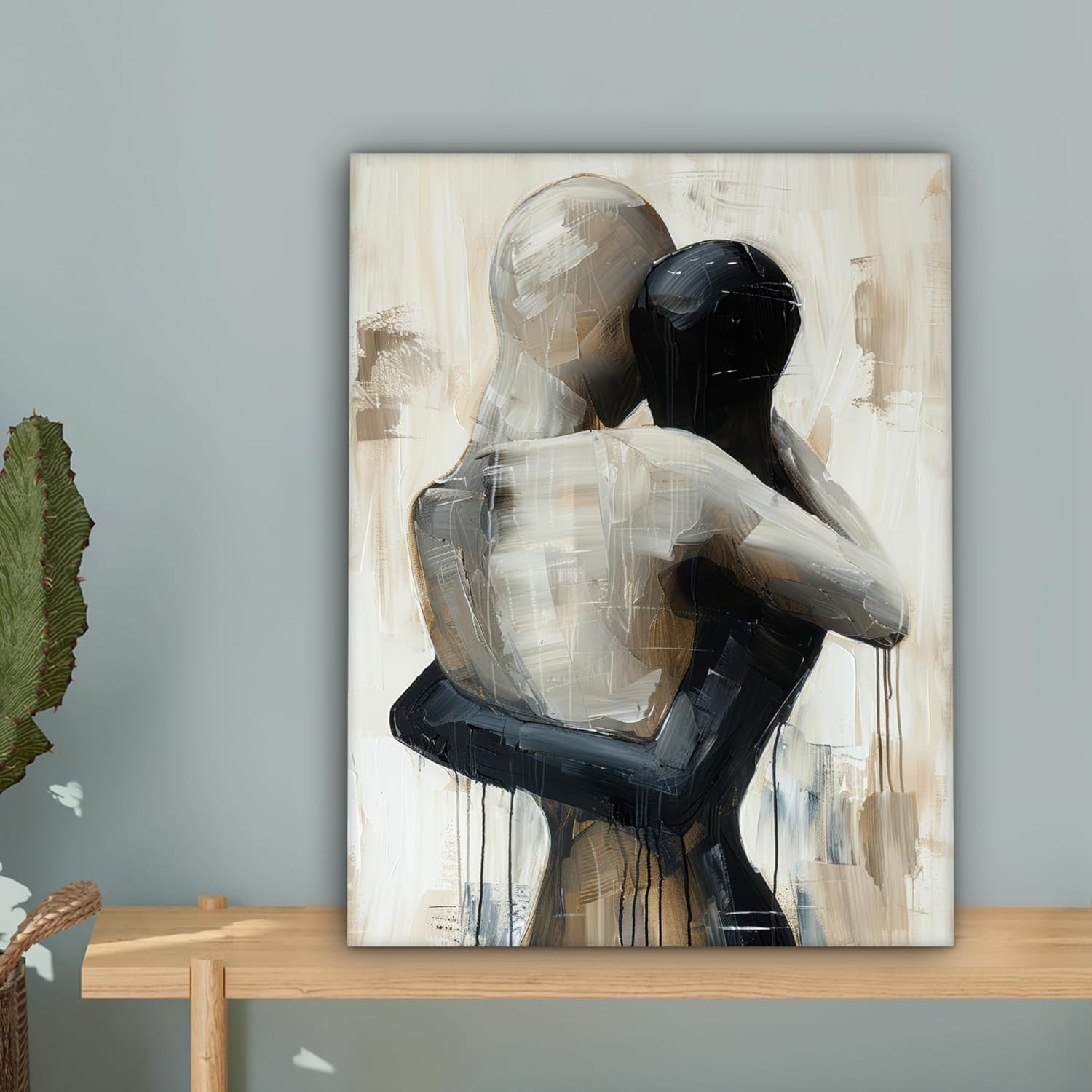 Abstract Couple Canvas Wall Art 30x40cm Modern Beige Print