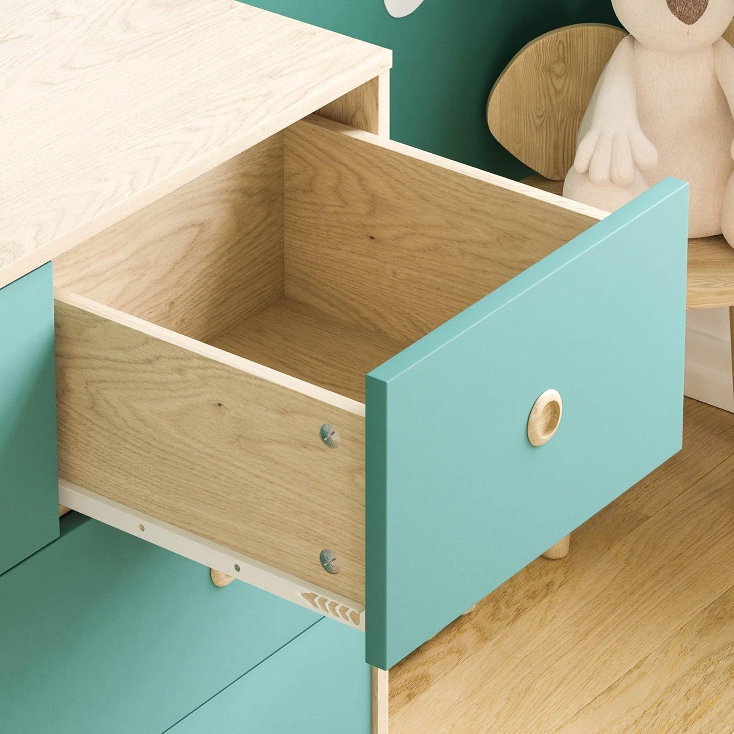 Modern Kids 5-Drawer Chest Blue & Oak – Stylish Compact Bedroom Storage
