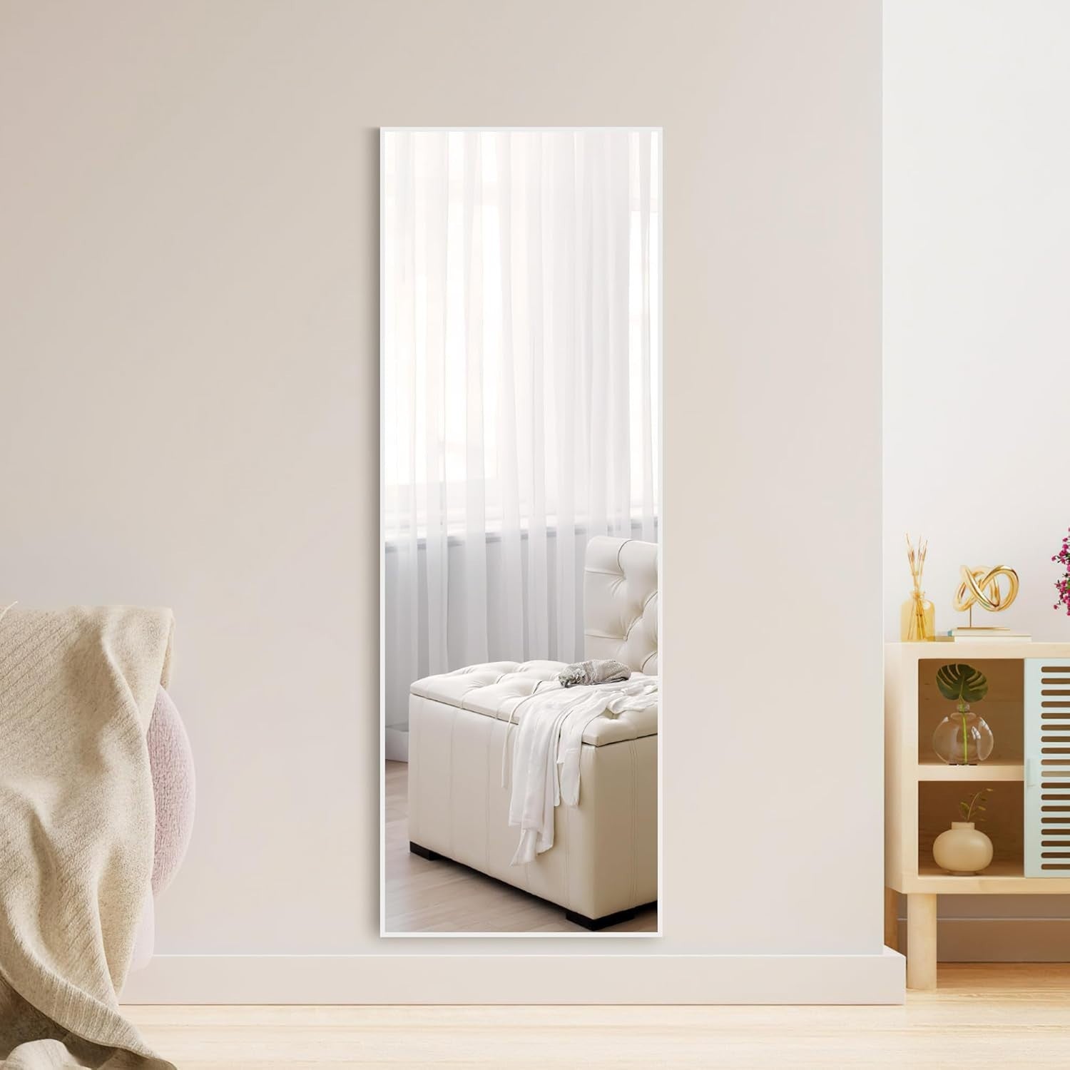 Full Length Mirror 150x51cm Wall Mounted Free Standing Modern White