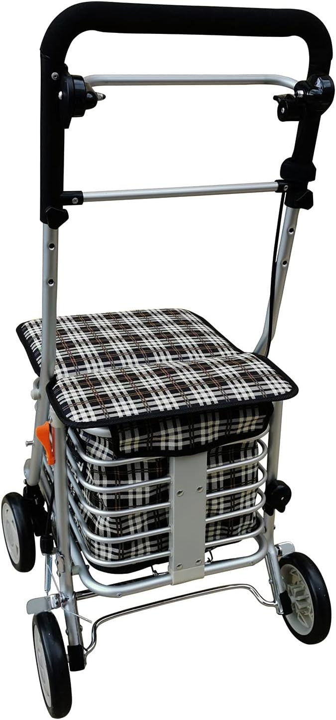 6 Wheel Shopping Trolley with Seat Adjustable Handle Brake Foldable Heavy Duty