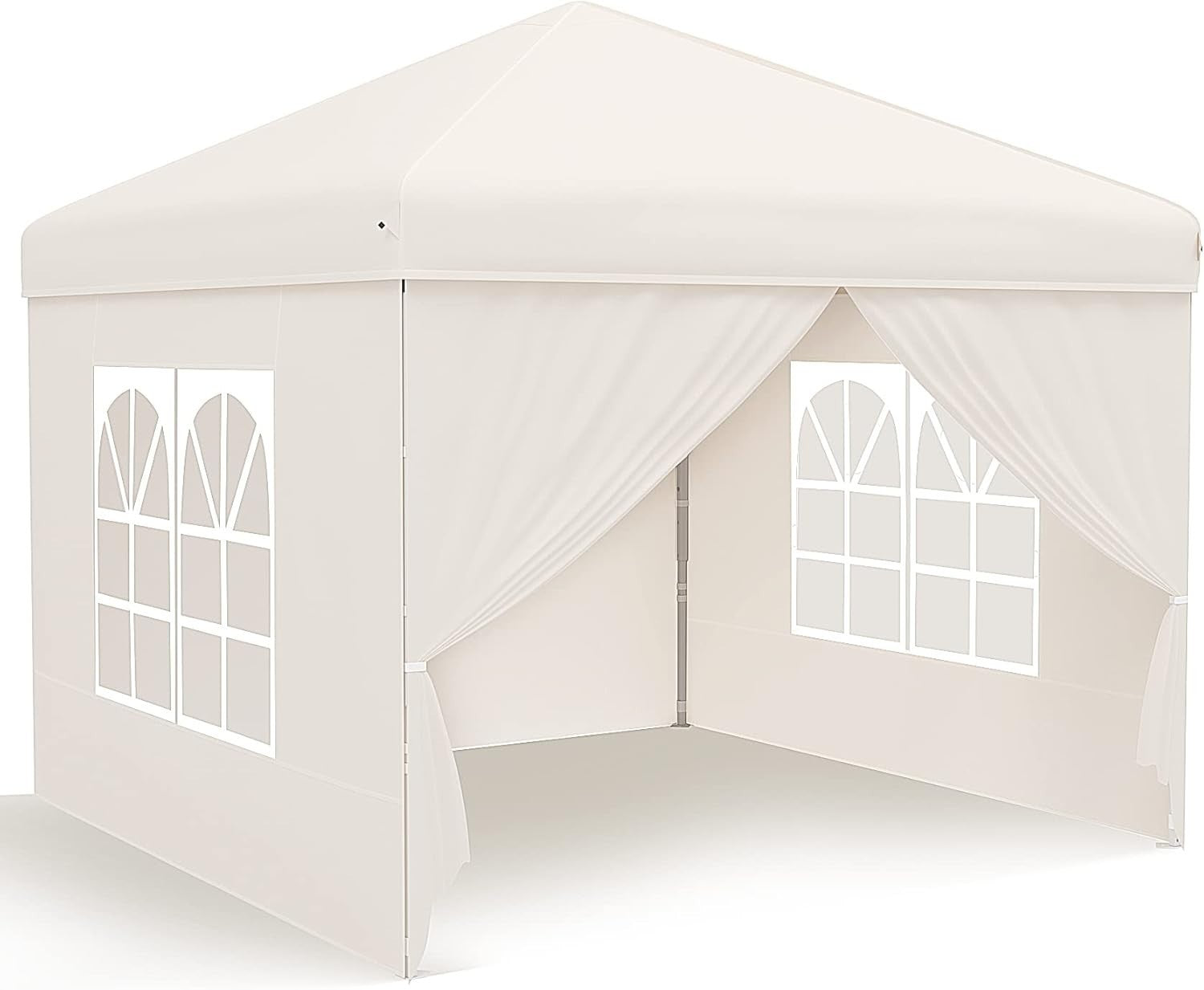2.5x2.5M Pop Up Gazebo With Sides Windows Waterproof Garden Party Tent Khaki