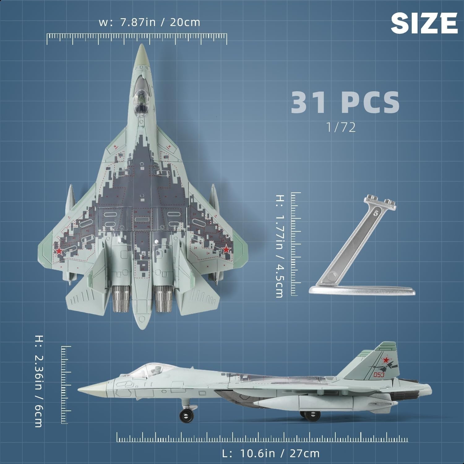 1:72 SU-57 Fighter Jet Model Kit with Stand - Military Plane DIY Assembly 39pcs