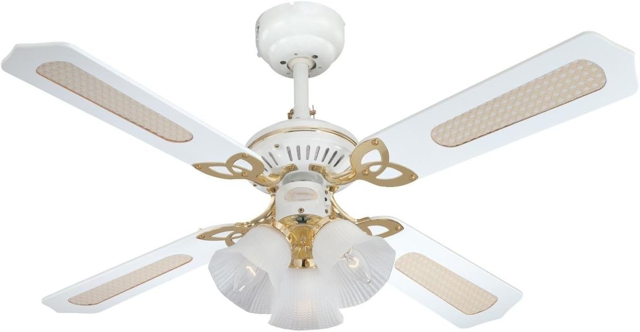 Westinghouse 105CM Princess Trio Ceiling Fan, White/Rattan, 3-Speed, Classic