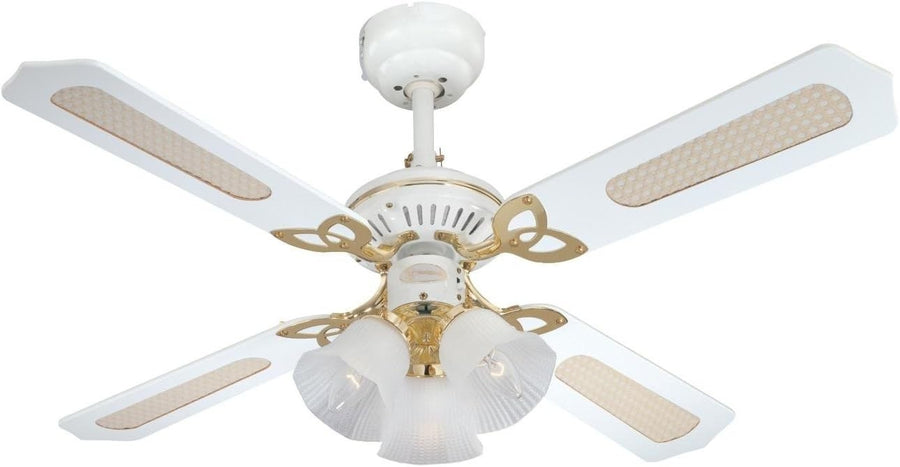 Westinghouse 105CM Princess Trio Ceiling Fan, White/Rattan, 3-Speed, Classic